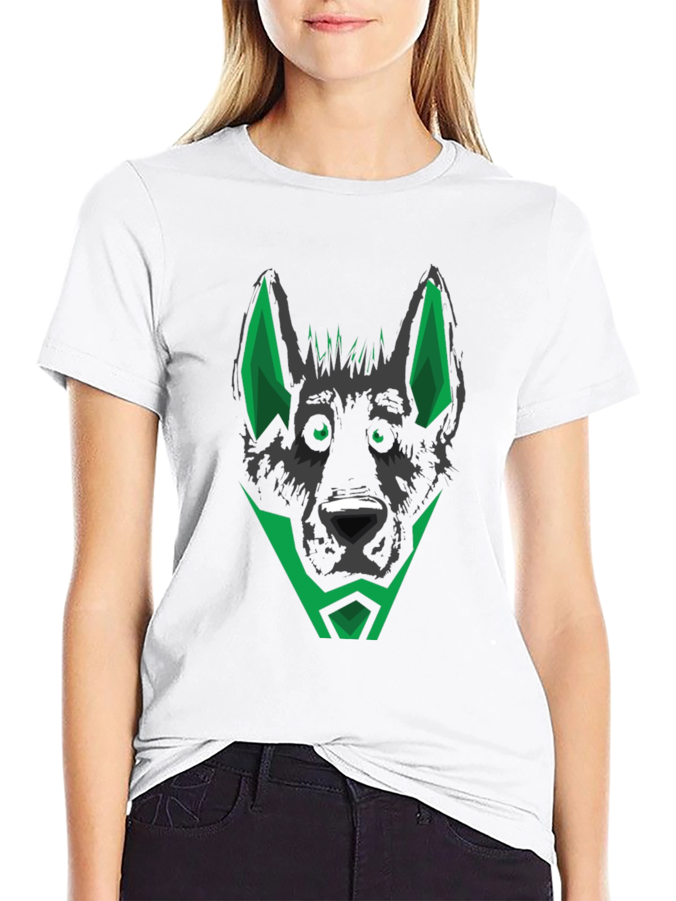 Black T-Shirt with Geometric Dog Head Design