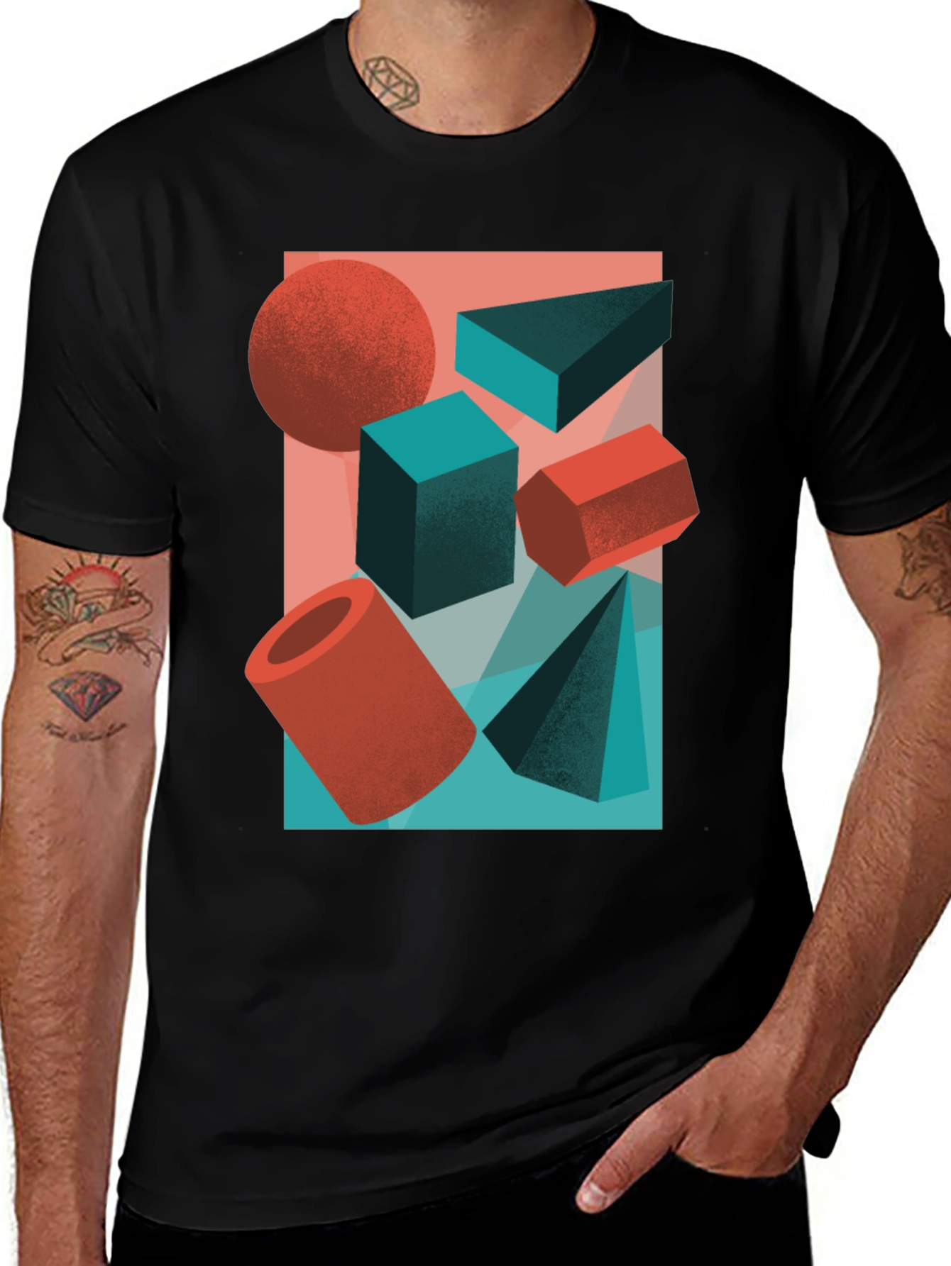 Abstract Geometric Shapes Graphic Tee - Black