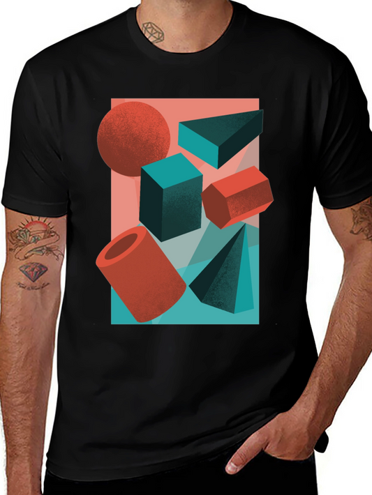 Abstract Geometric Shapes Graphic Tee - Black