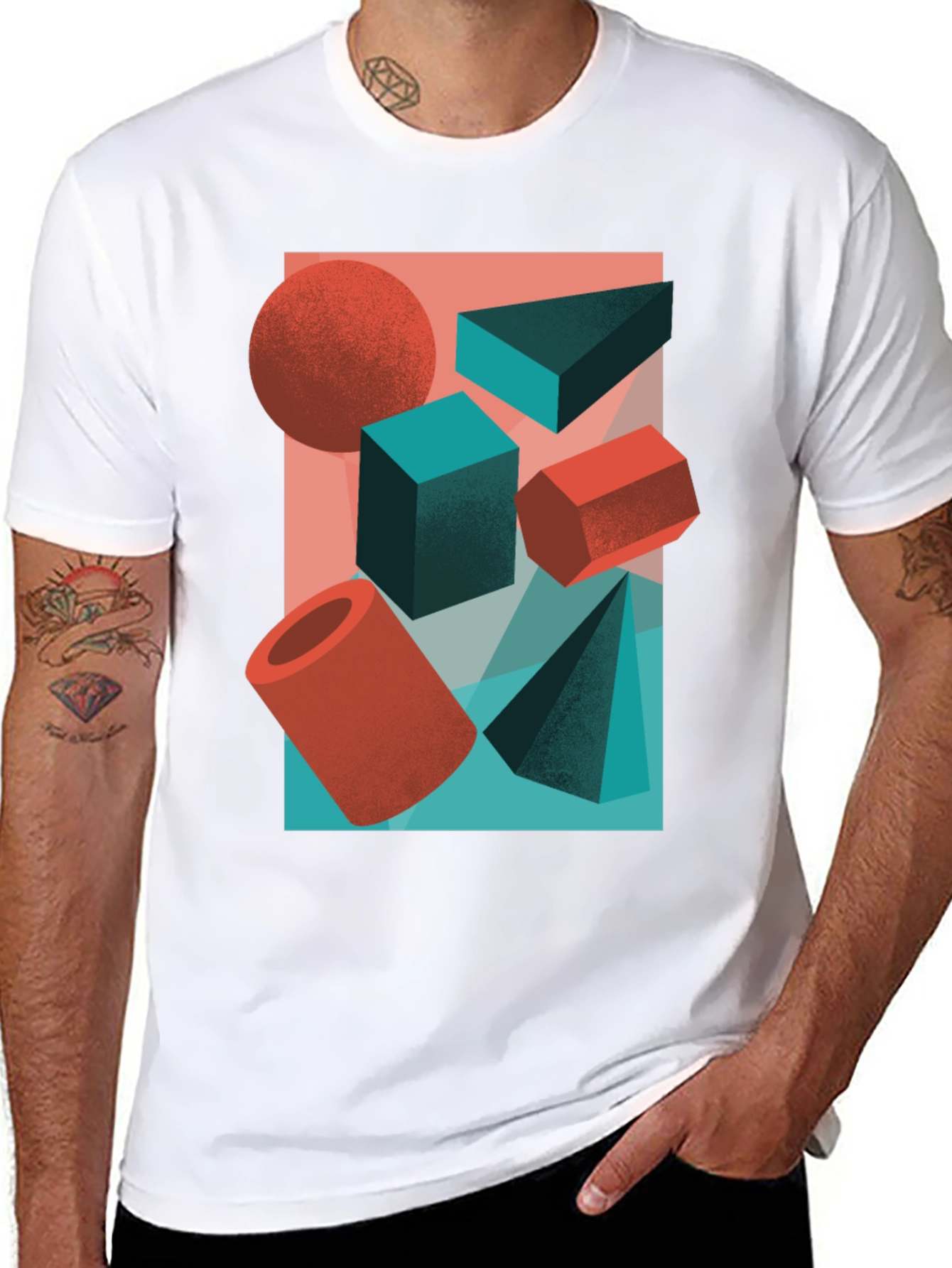 Abstract Geometric Shapes Graphic Tee - Black