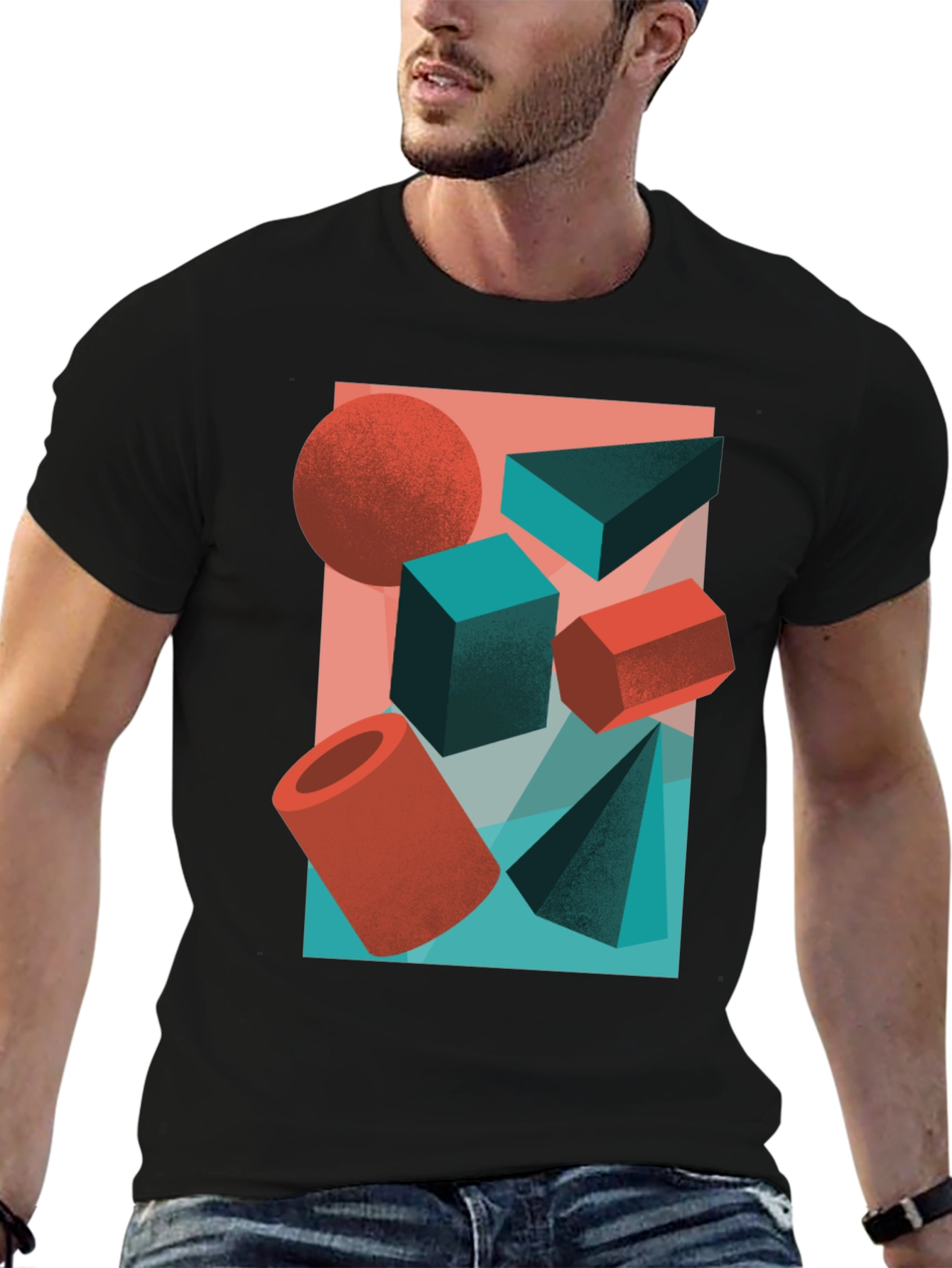 Abstract Geometric Shapes Graphic Tee - Black