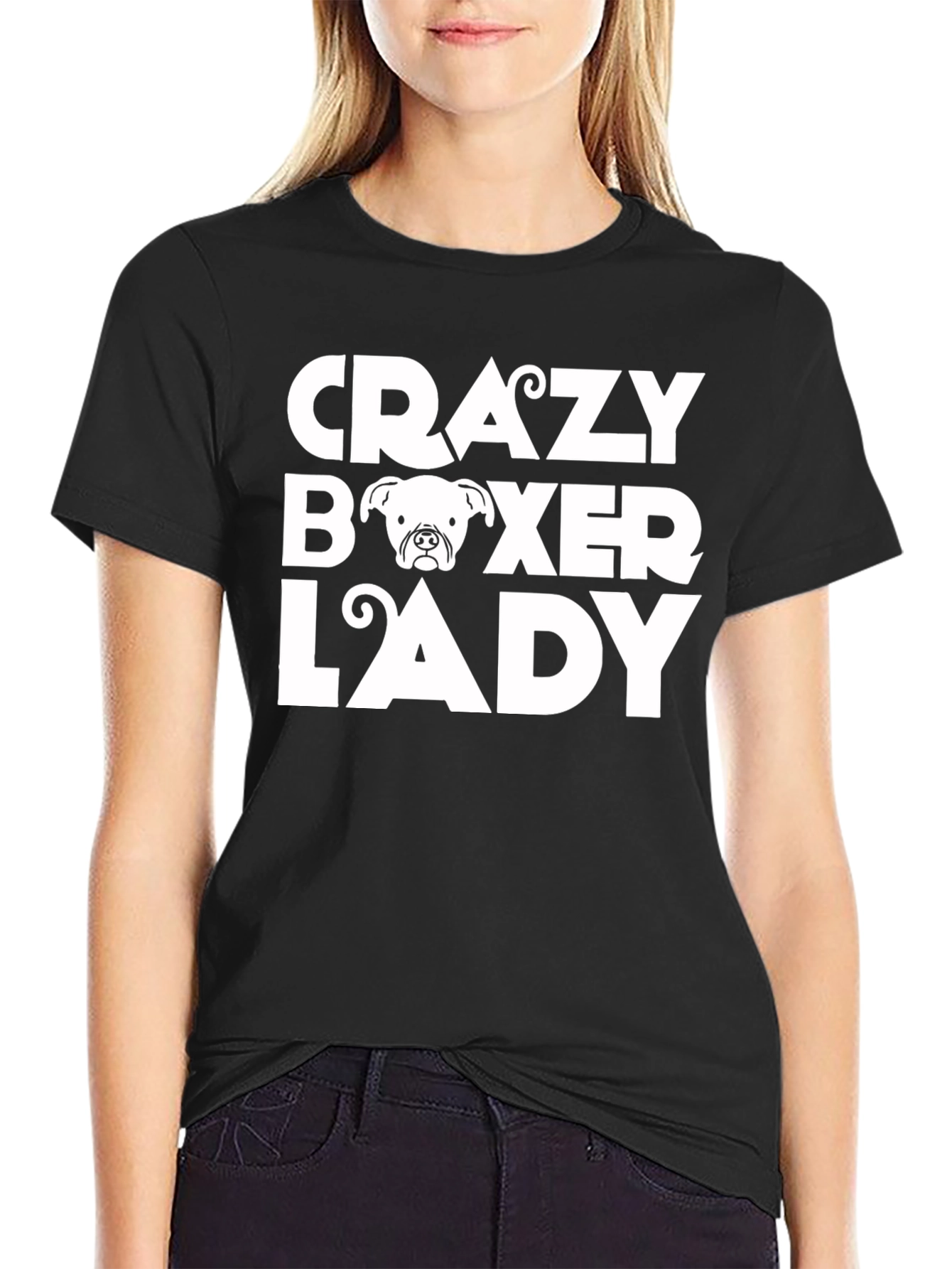 Crazy Boxer Lady Graphic Tee - Black