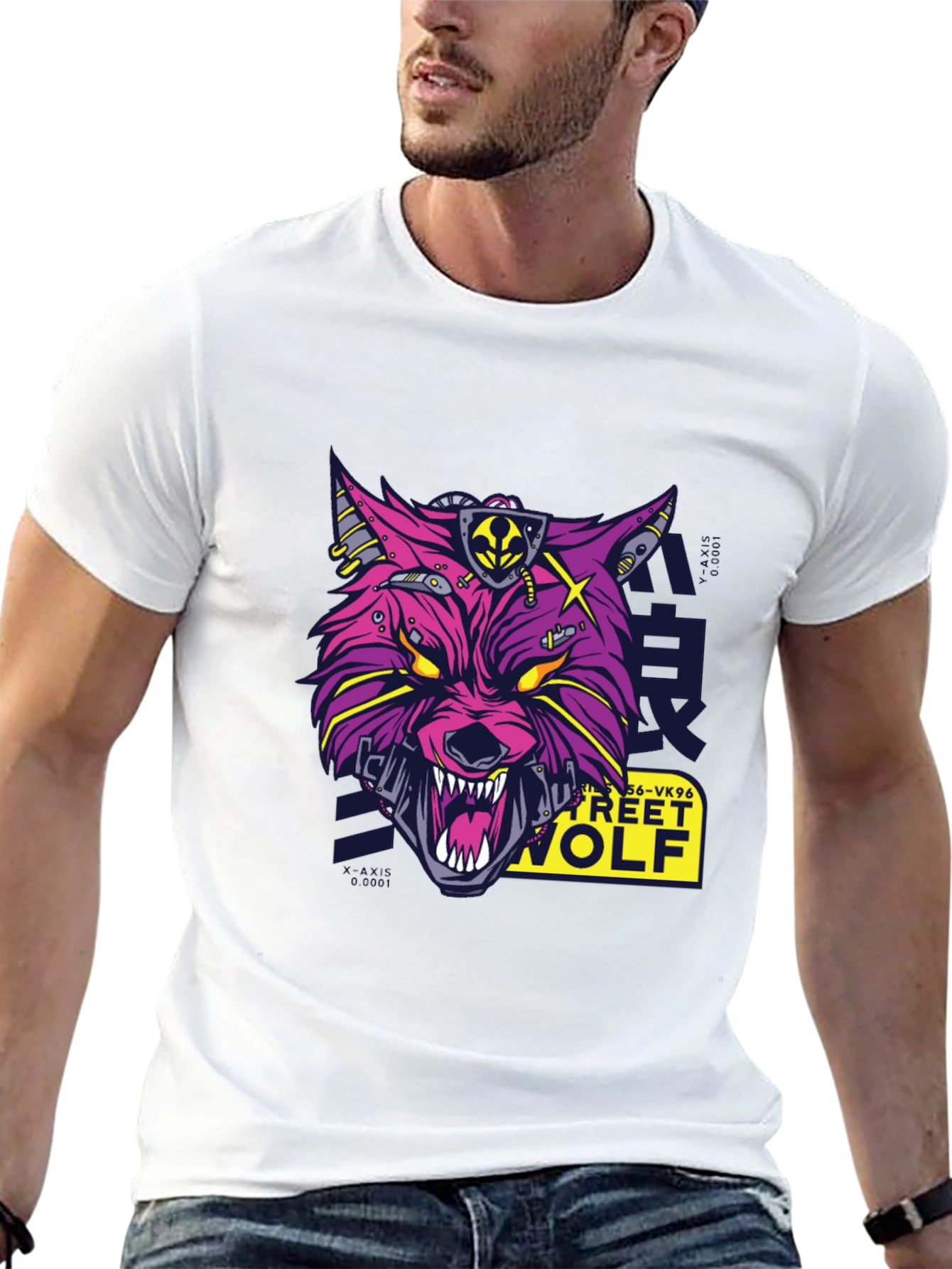 Cyber Street Wolf Graphic Tee - Black