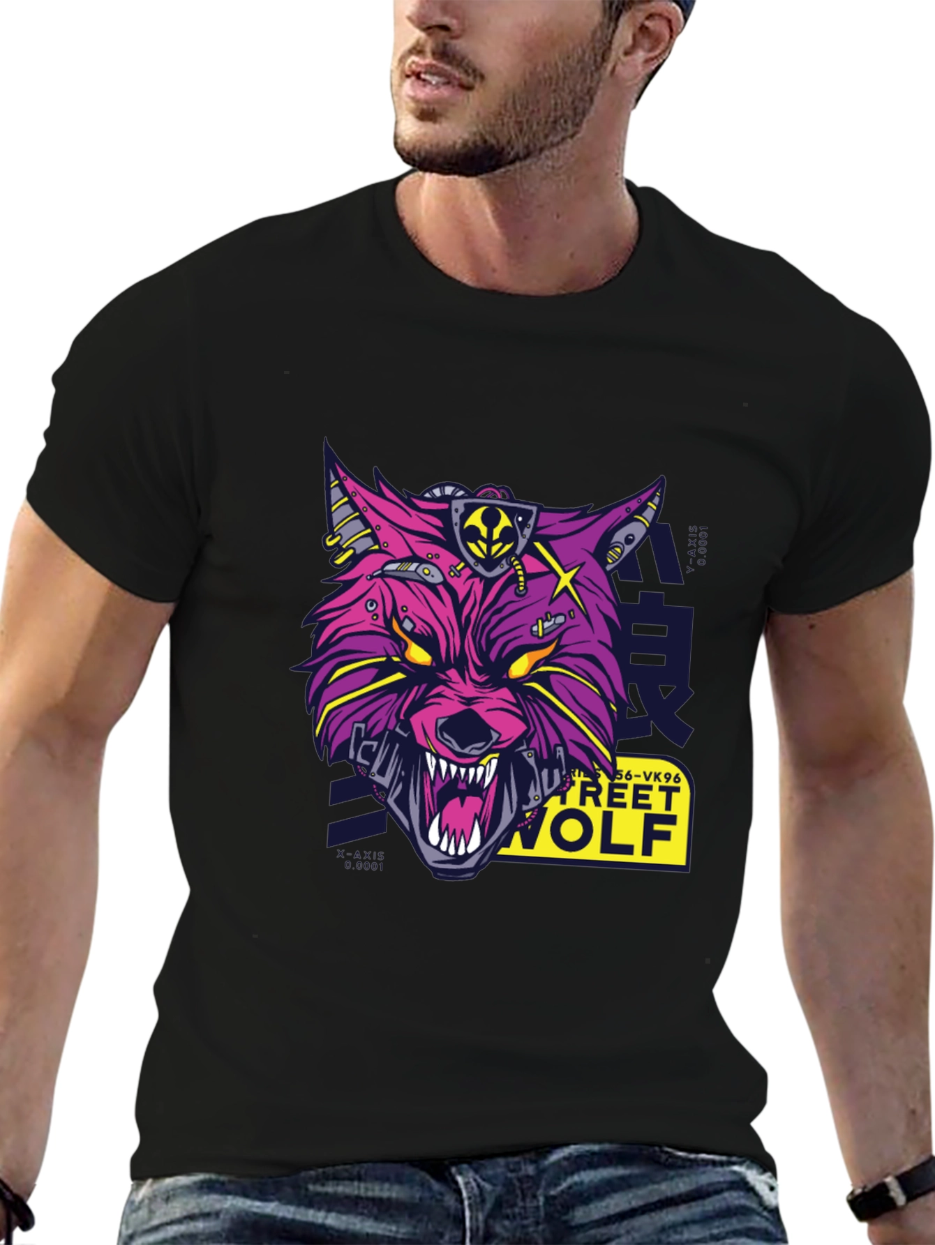Cyber Street Wolf Graphic Tee - Black