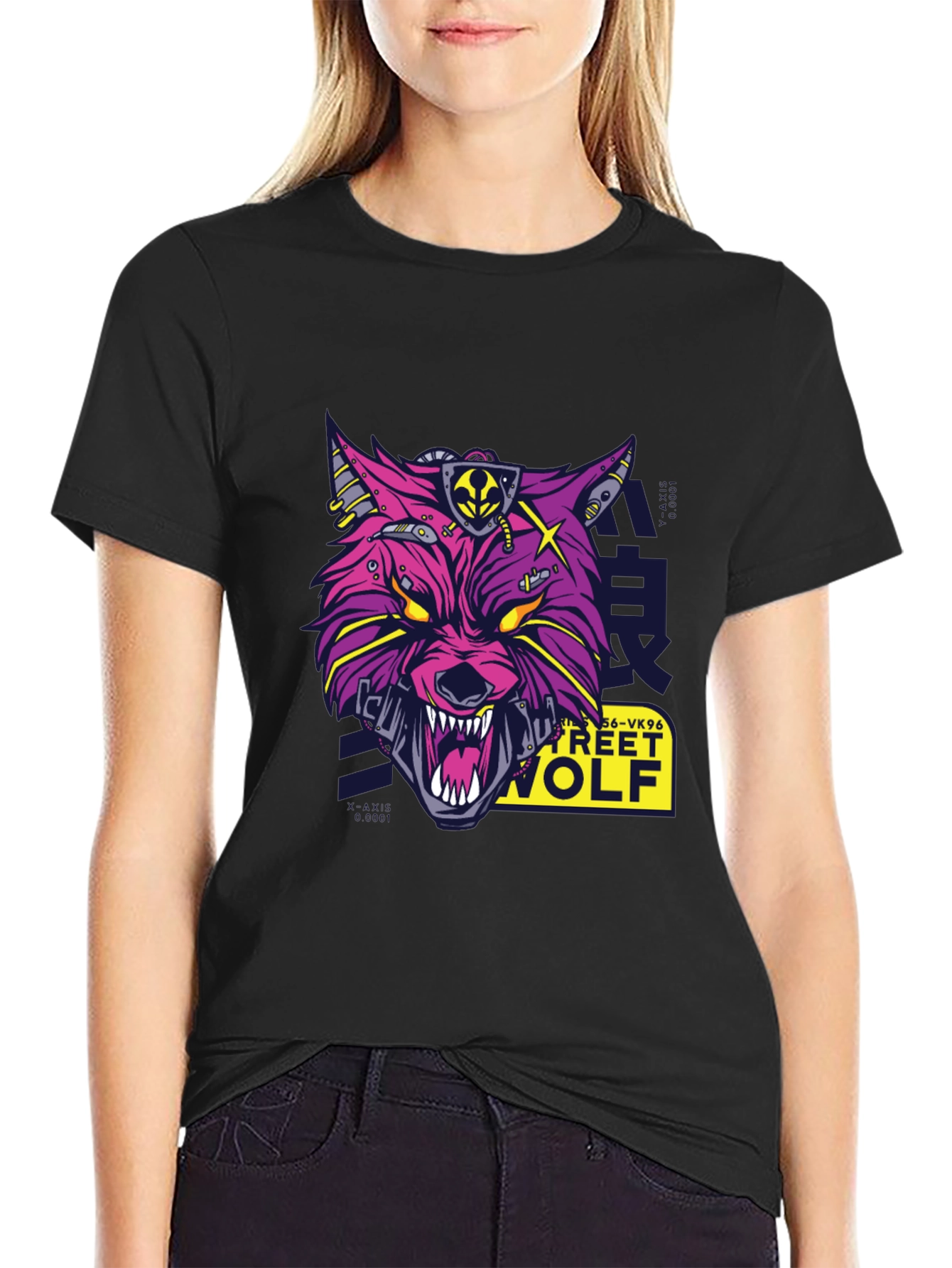 Cyber Street Wolf Graphic Tee - Black