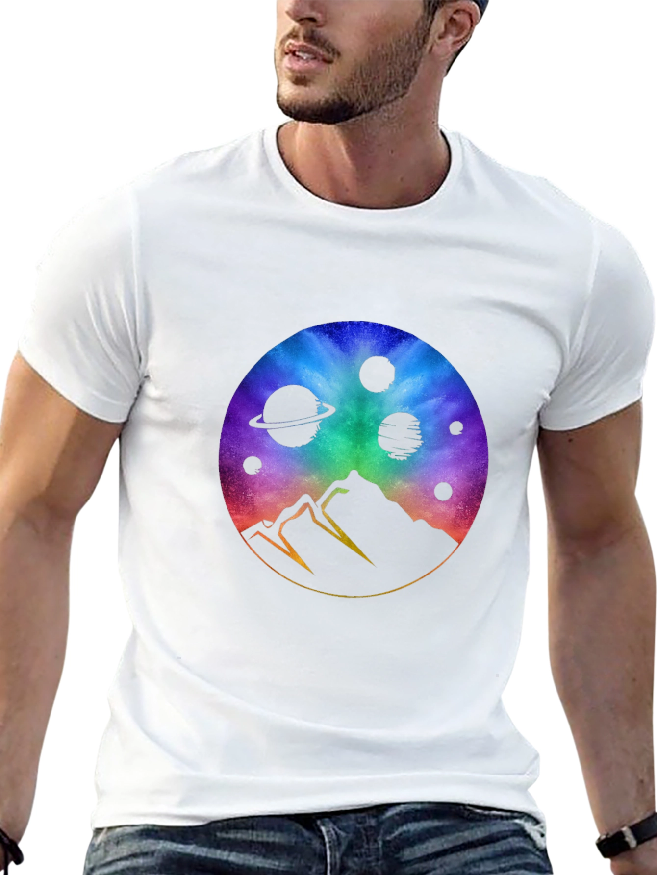 Cosmic Mountain Black T-Shirt - Galaxy Design