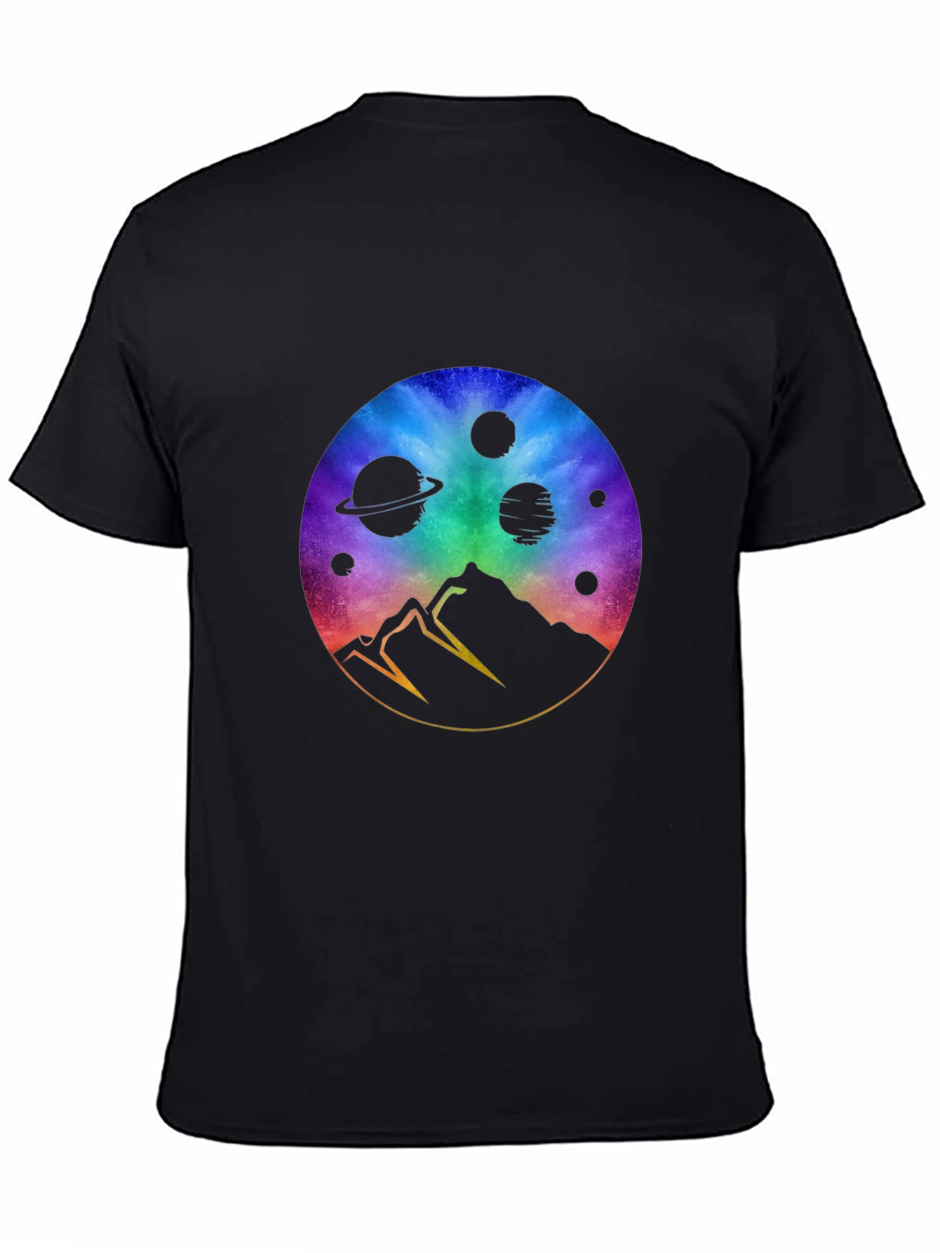 Cosmic Mountain Black T-Shirt - Galaxy Design