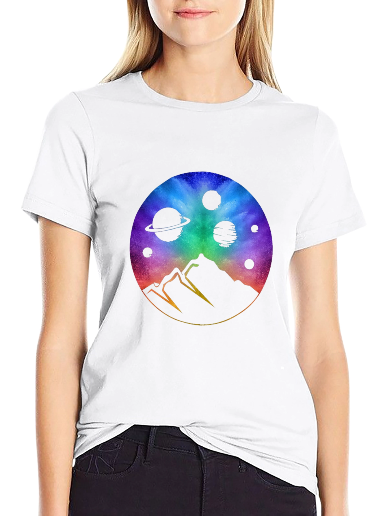 Cosmic Mountain Black T-Shirt - Galaxy Design