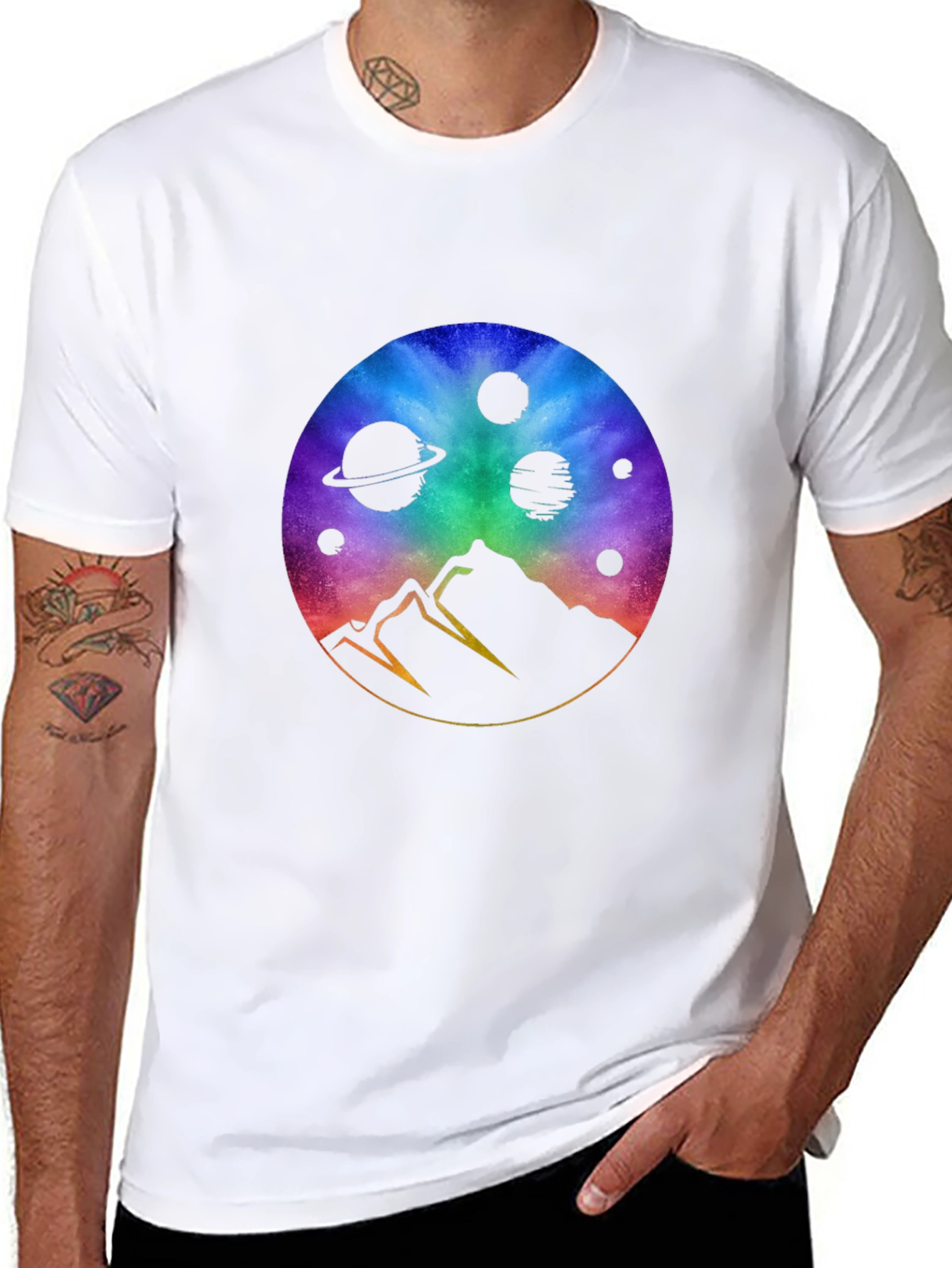 Cosmic Mountain Black T-Shirt - Galaxy Design