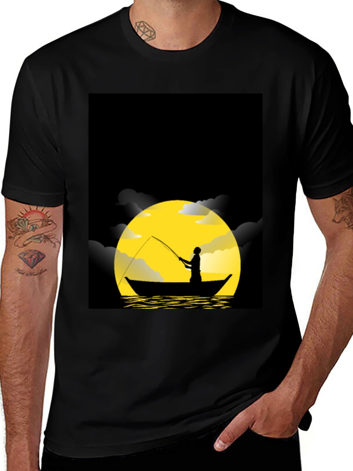 Night Fishing Silhouette Graphic Tee