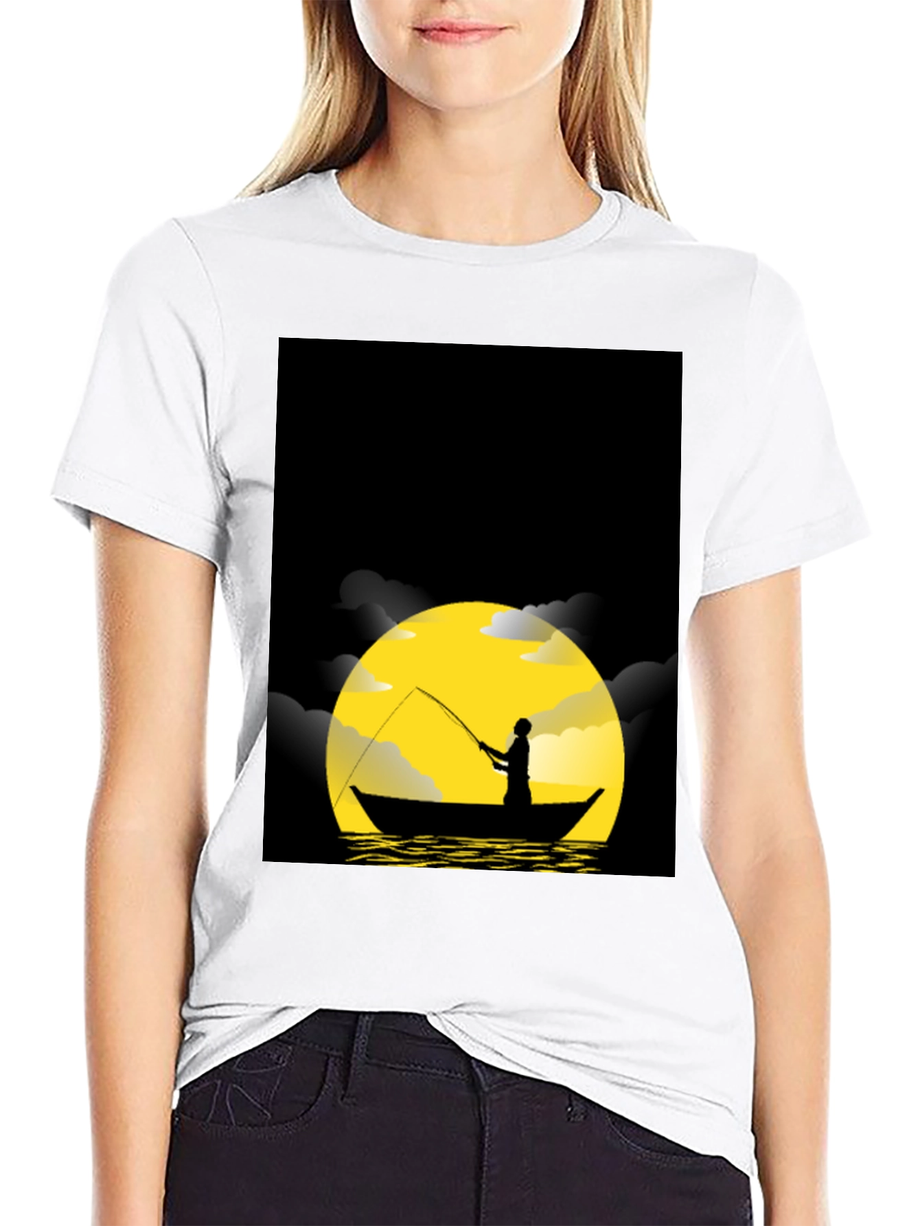 Night Fishing Silhouette Graphic Tee