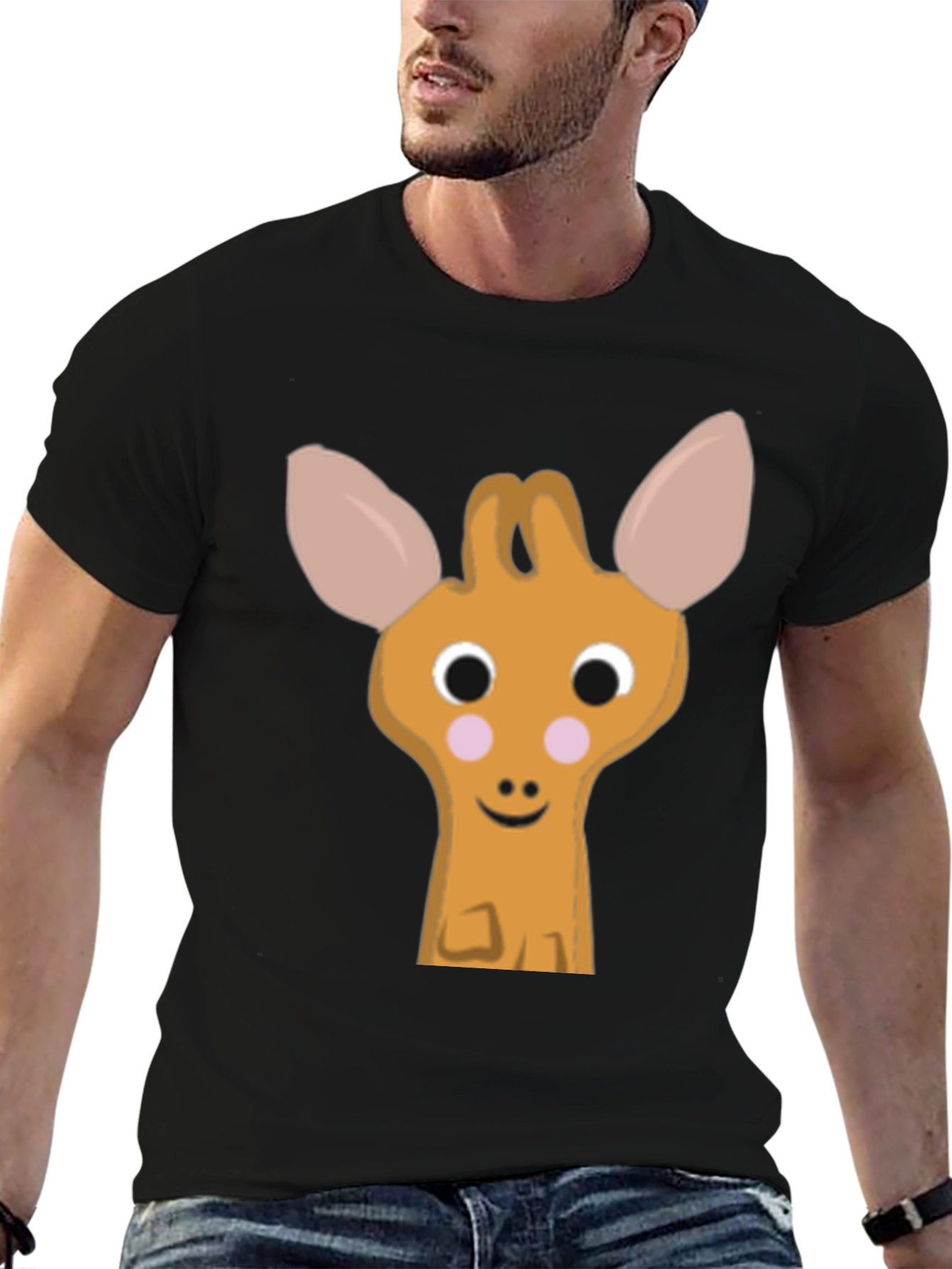 Cute Giraffe Cartoon Black T-Shirt