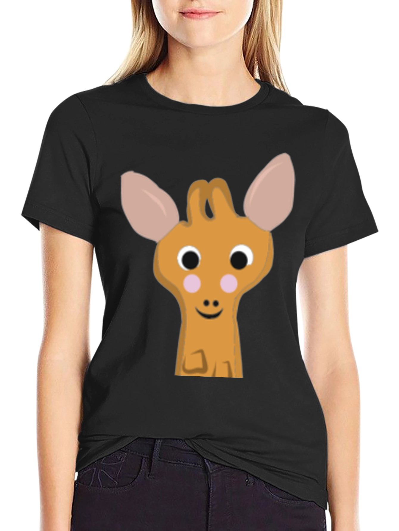 Cute Giraffe Cartoon Black T-Shirt