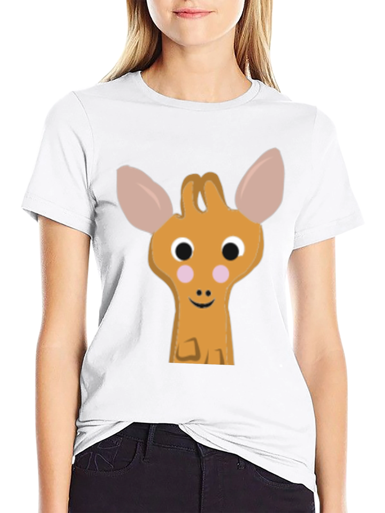 Cute Giraffe Cartoon Black T-Shirt