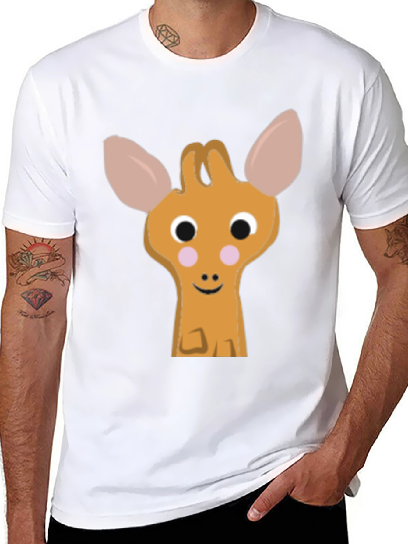 Cute Giraffe Cartoon Black T-Shirt