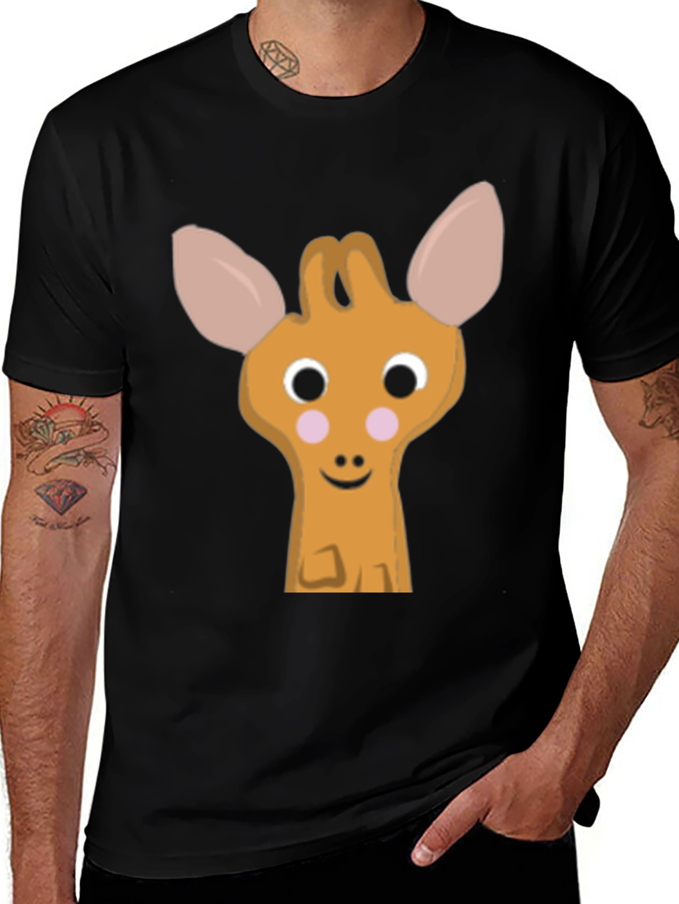 Cute Giraffe Cartoon Black T-Shirt