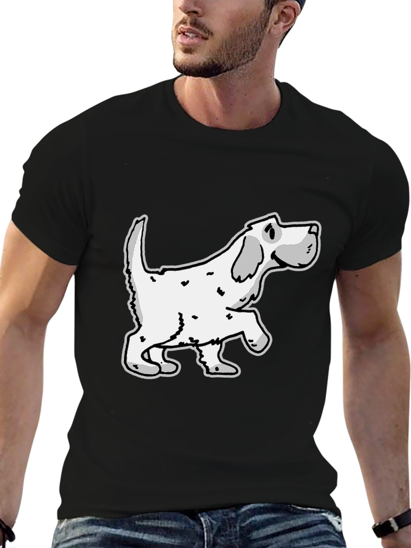 Dog Graphic Tee - Mens Black Cotton Shirt