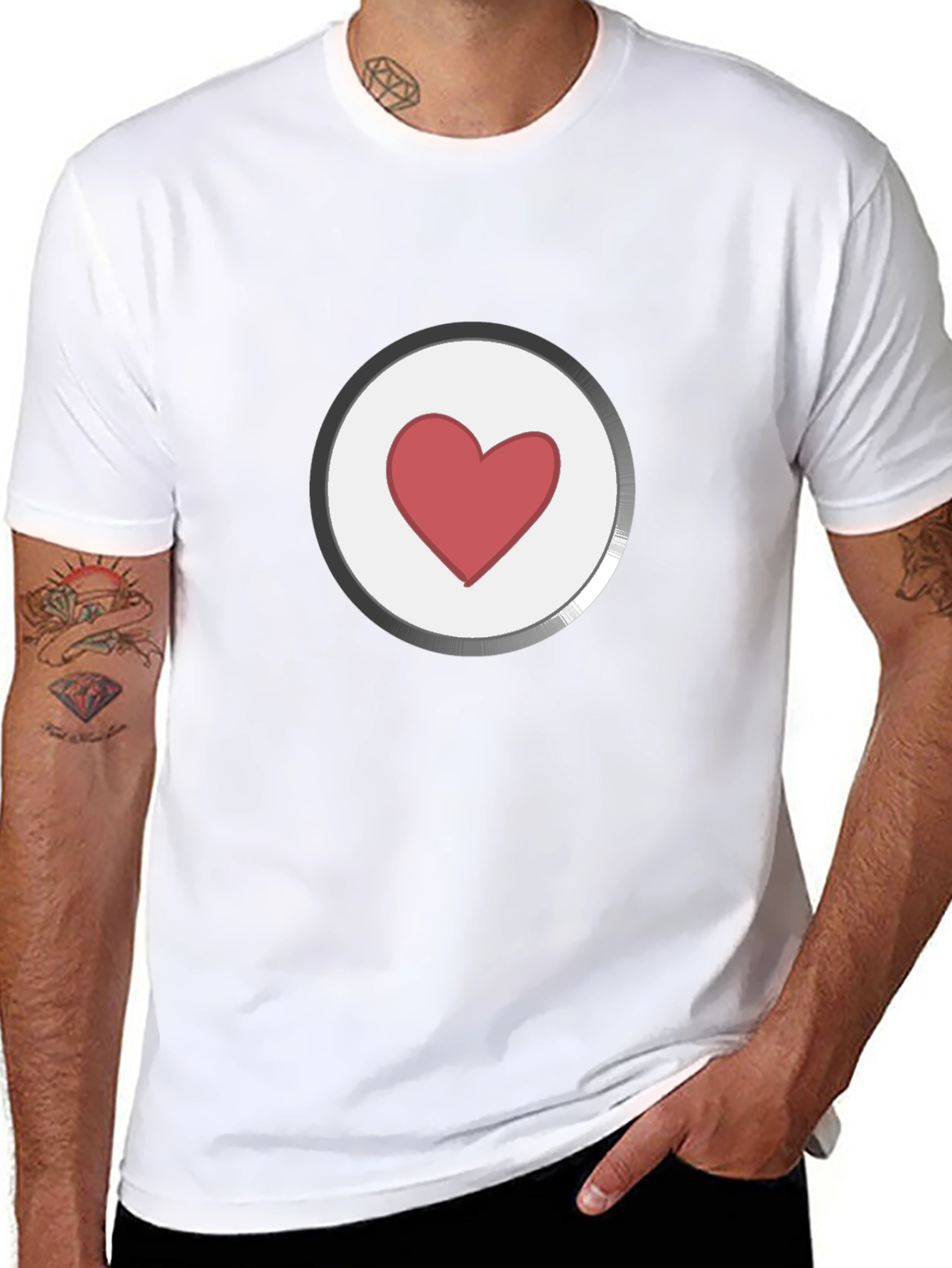 Heart Button Graphic Black T-Shirt