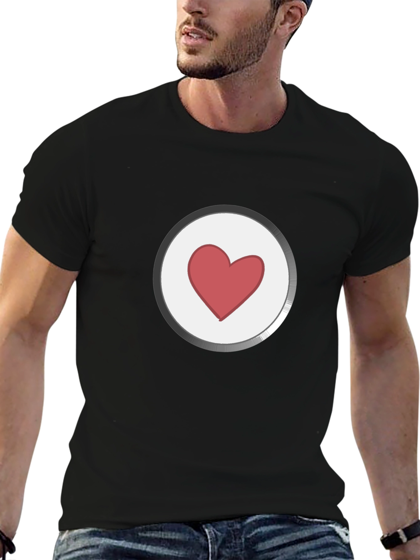 Heart Button Graphic Black T-Shirt
