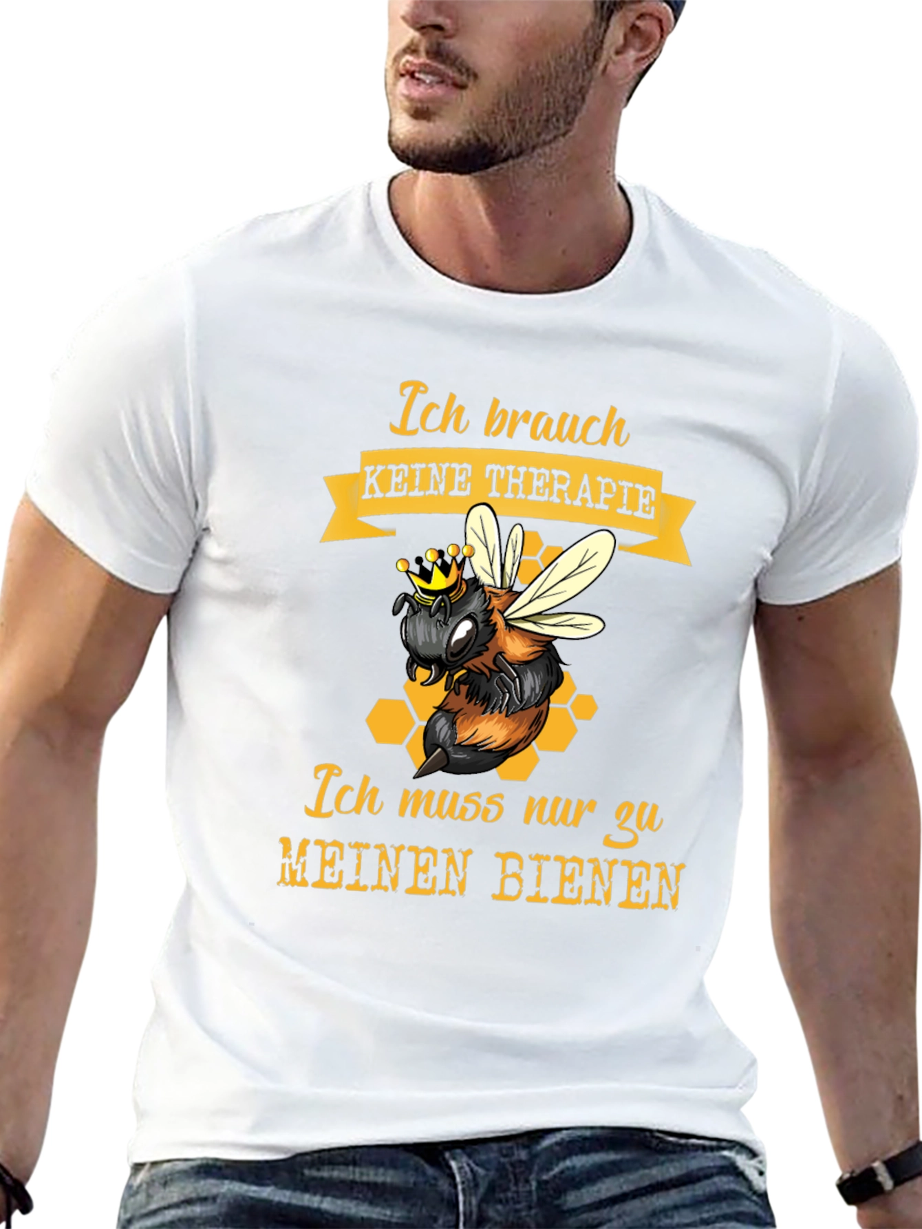 Bee Therapy T-Shirt - German Slogan Honeycomb Design