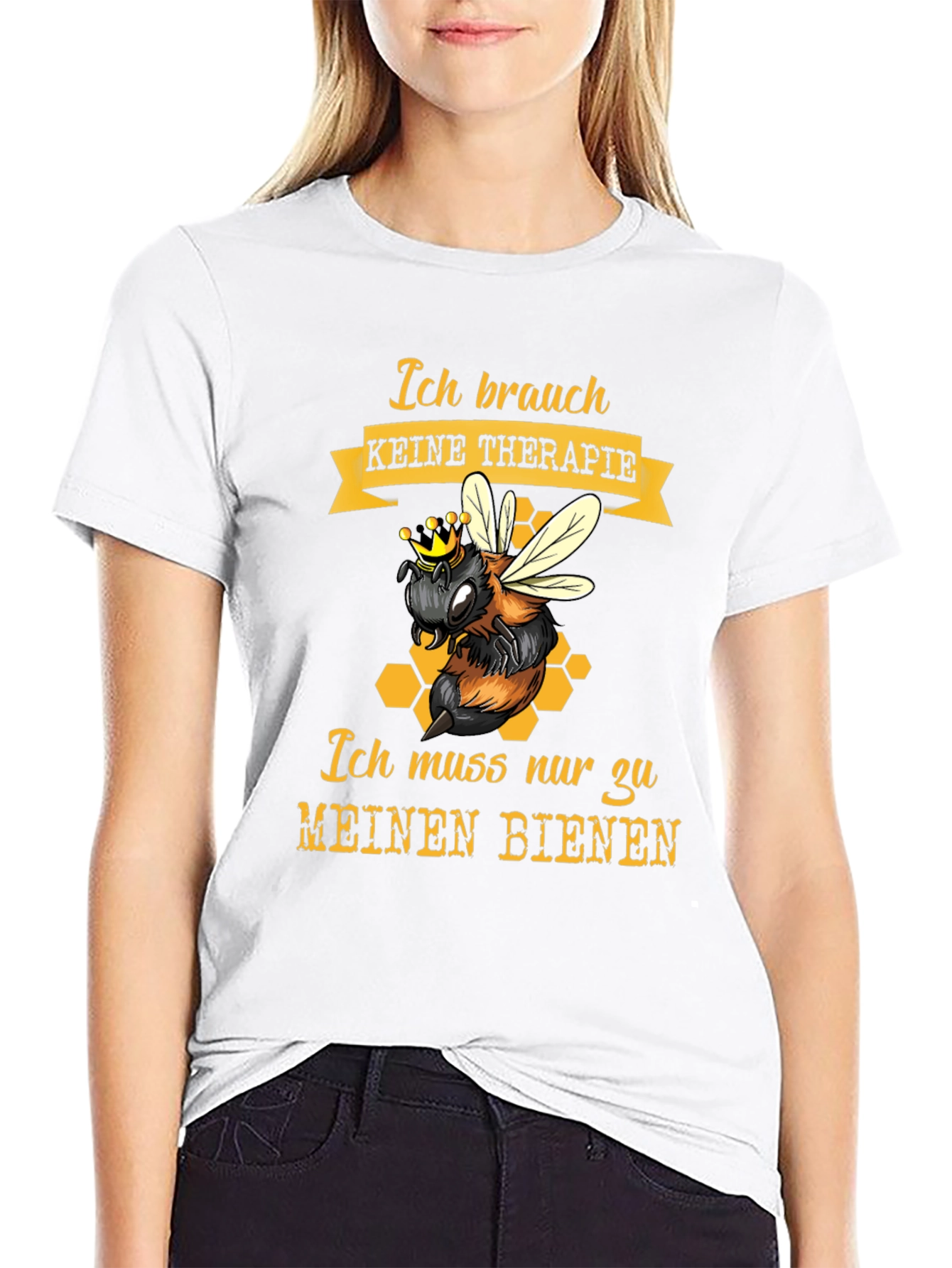 Bee Therapy T-Shirt - German Slogan Honeycomb Design