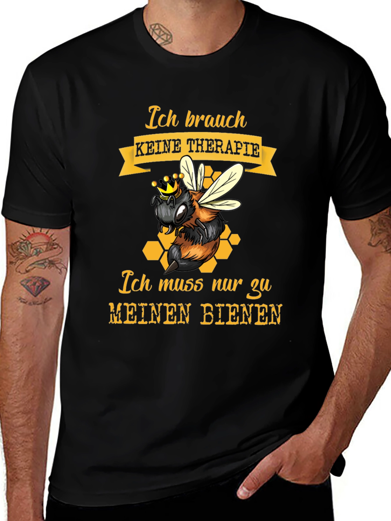 Bee Therapy T-Shirt - German Slogan Honeycomb Design