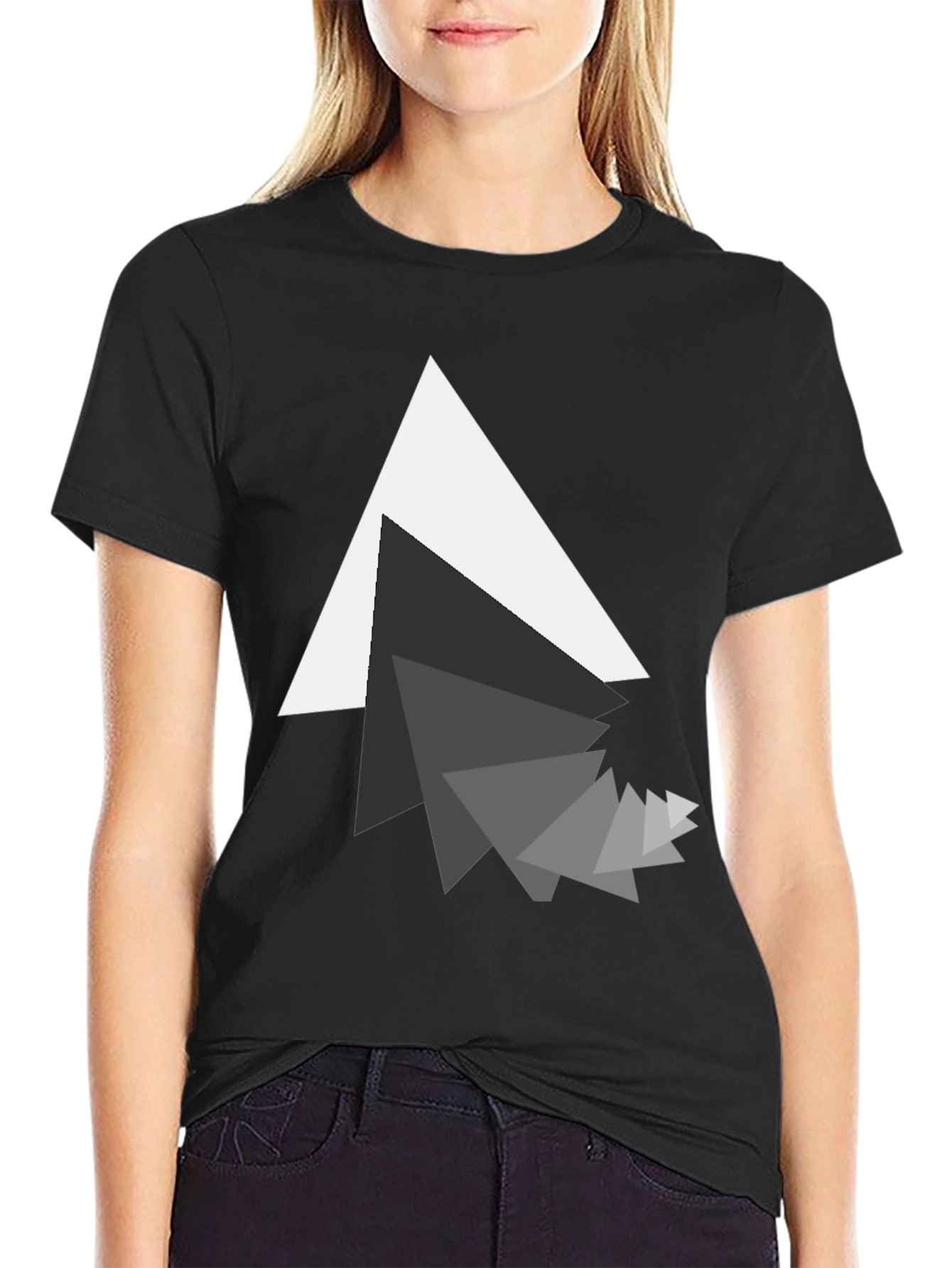 Modern Geometric Triangle Graphic Black T-Shirt
