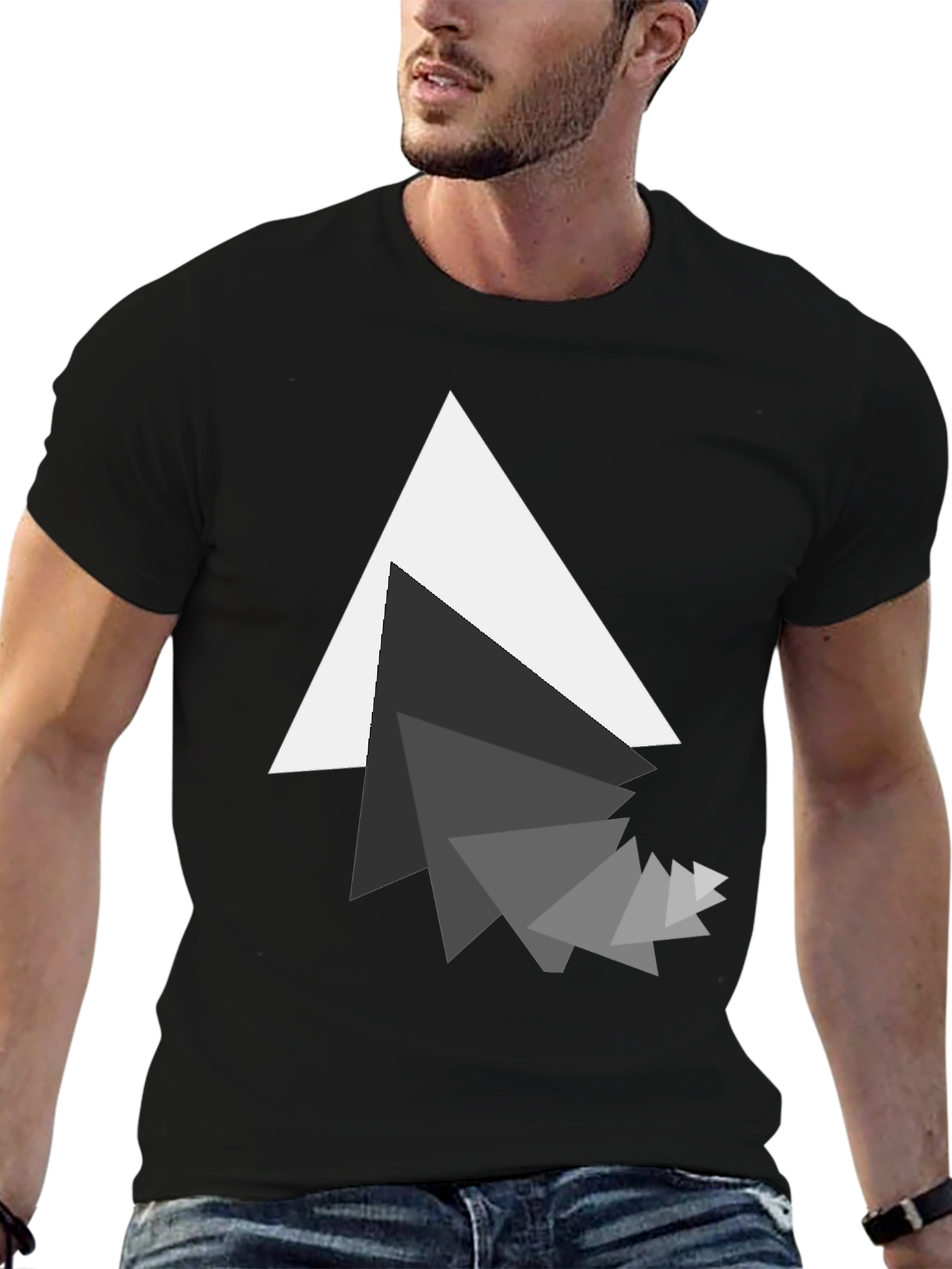 Modern Geometric Triangle Graphic Black T-Shirt