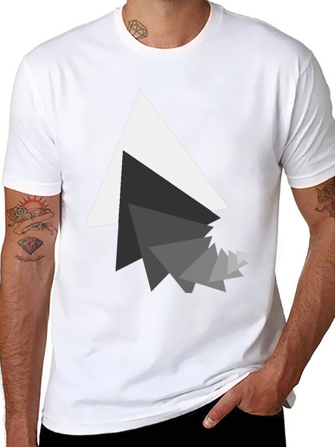 Modern Geometric Triangle Graphic Black T-Shirt