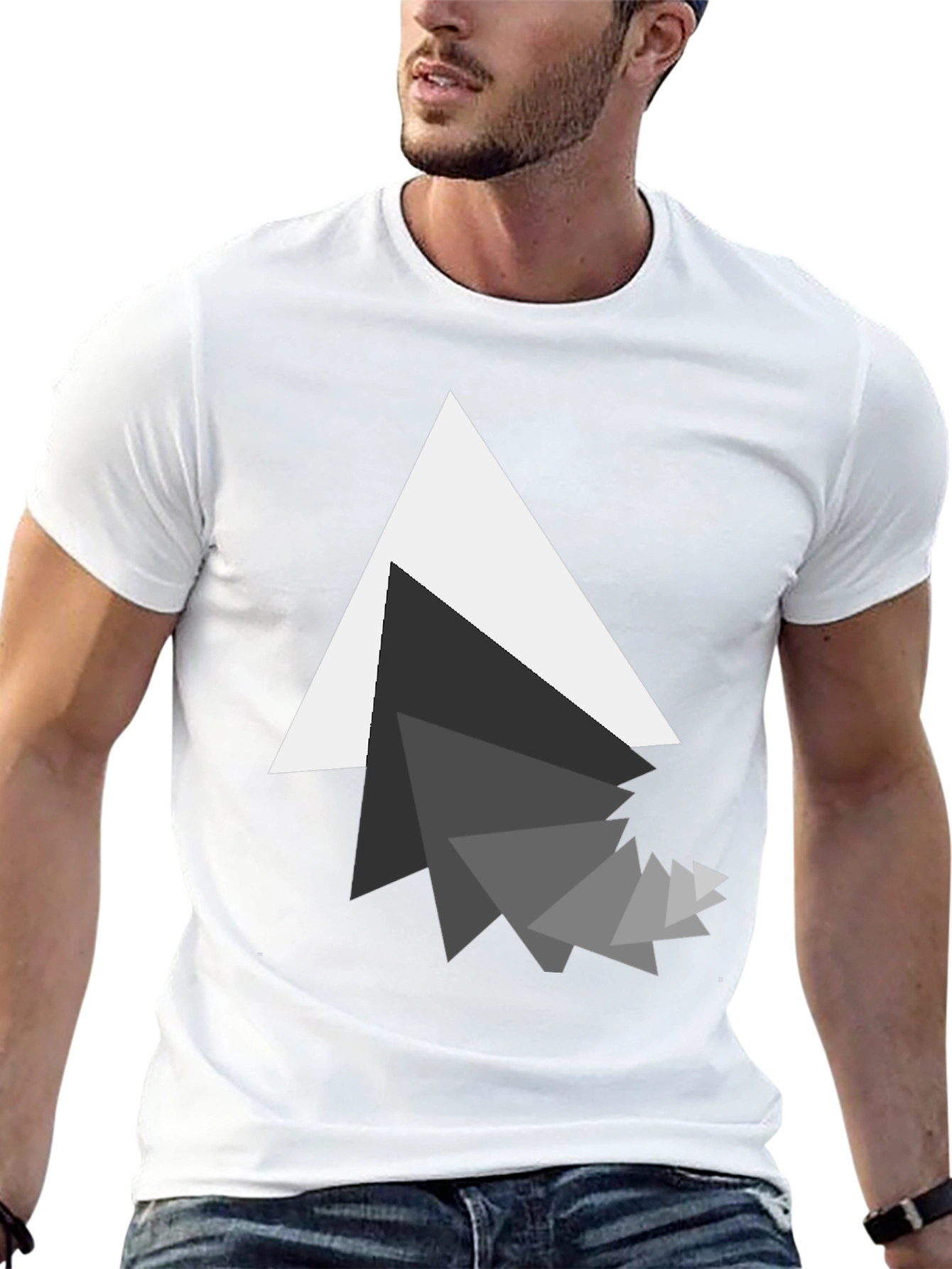 Modern Geometric Triangle Graphic Black T-Shirt
