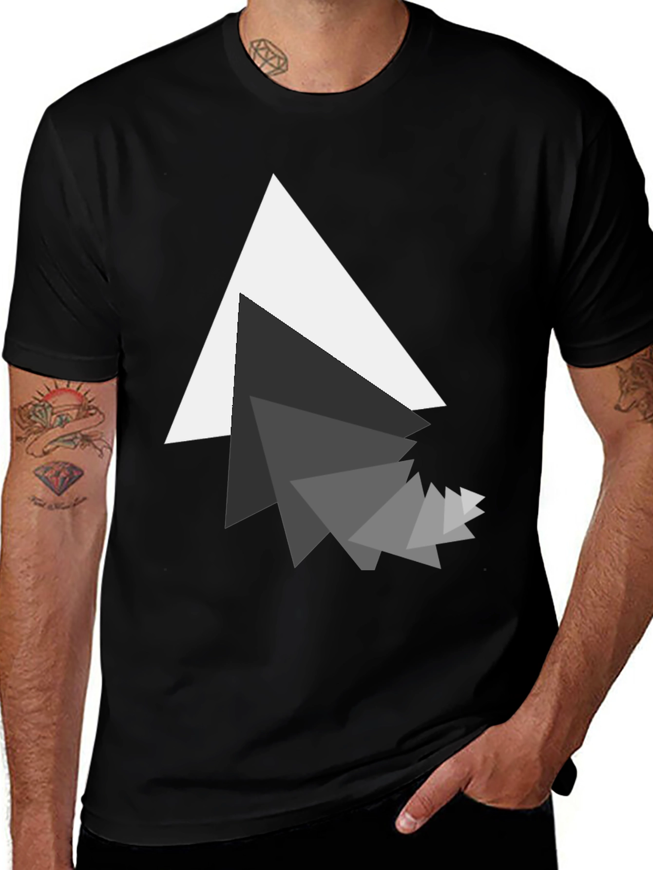 Modern Geometric Triangle Graphic Black T-Shirt
