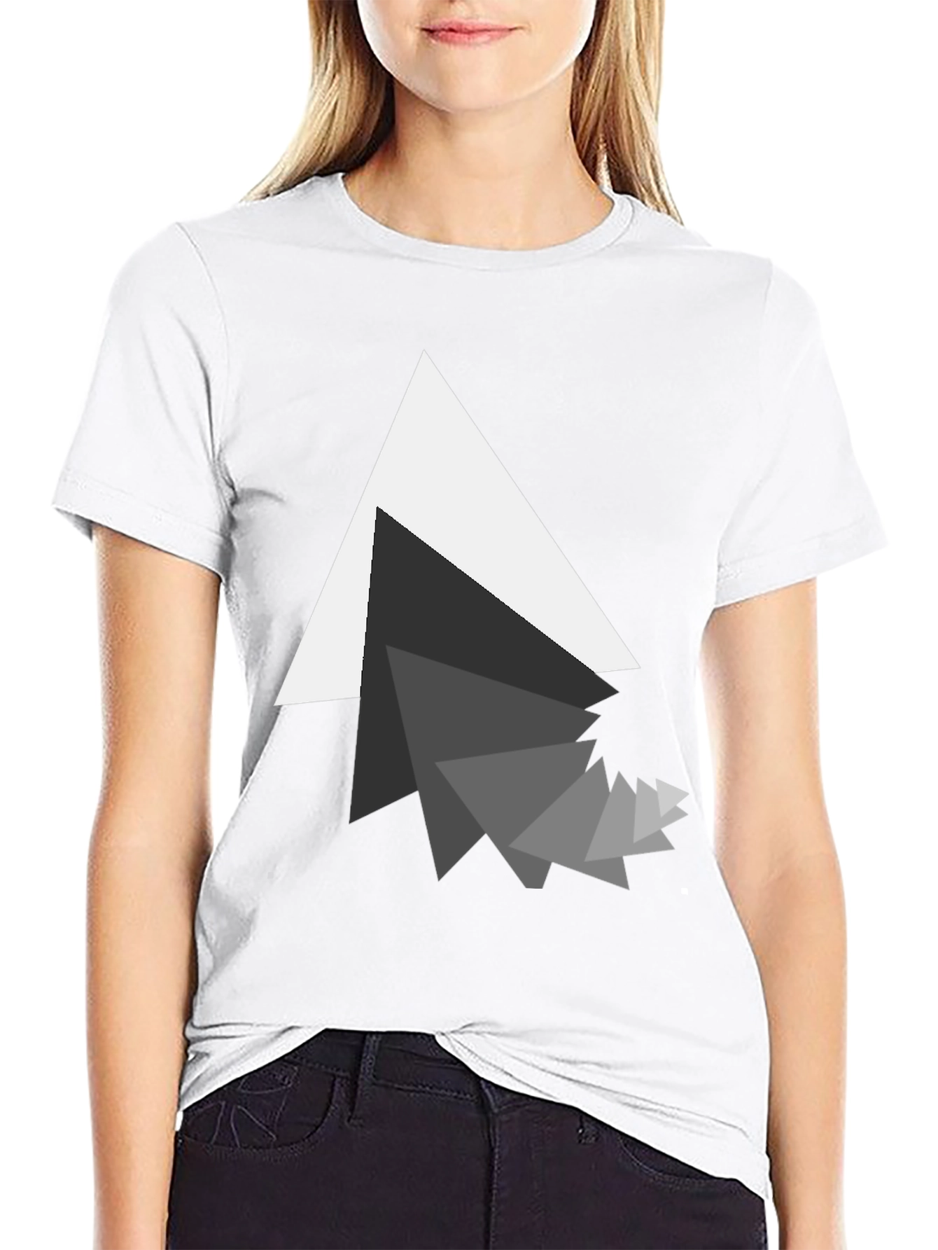 Modern Geometric Triangle Graphic Black T-Shirt