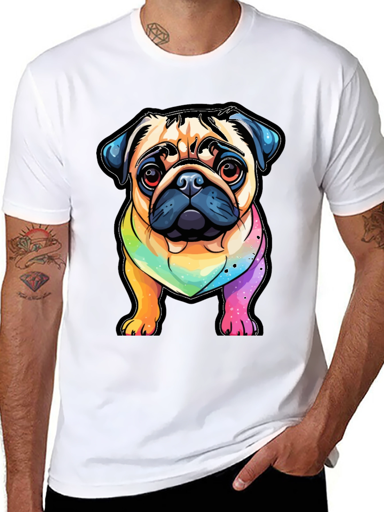 Pug Rainbow T-Shirt - Cartoon Dog Graphic Tee