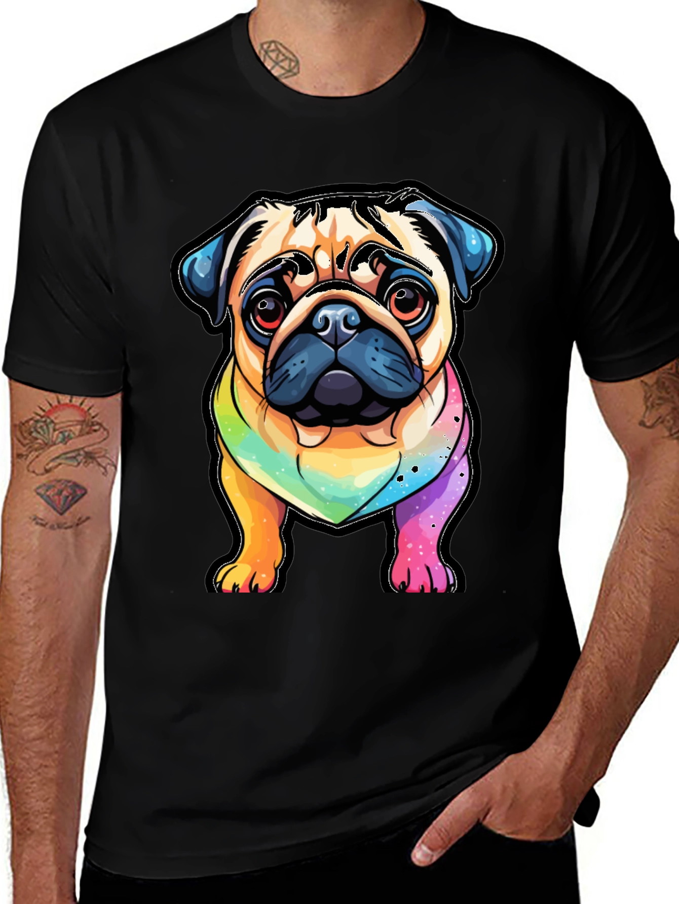 Pug Rainbow T-Shirt - Cartoon Dog Graphic Tee