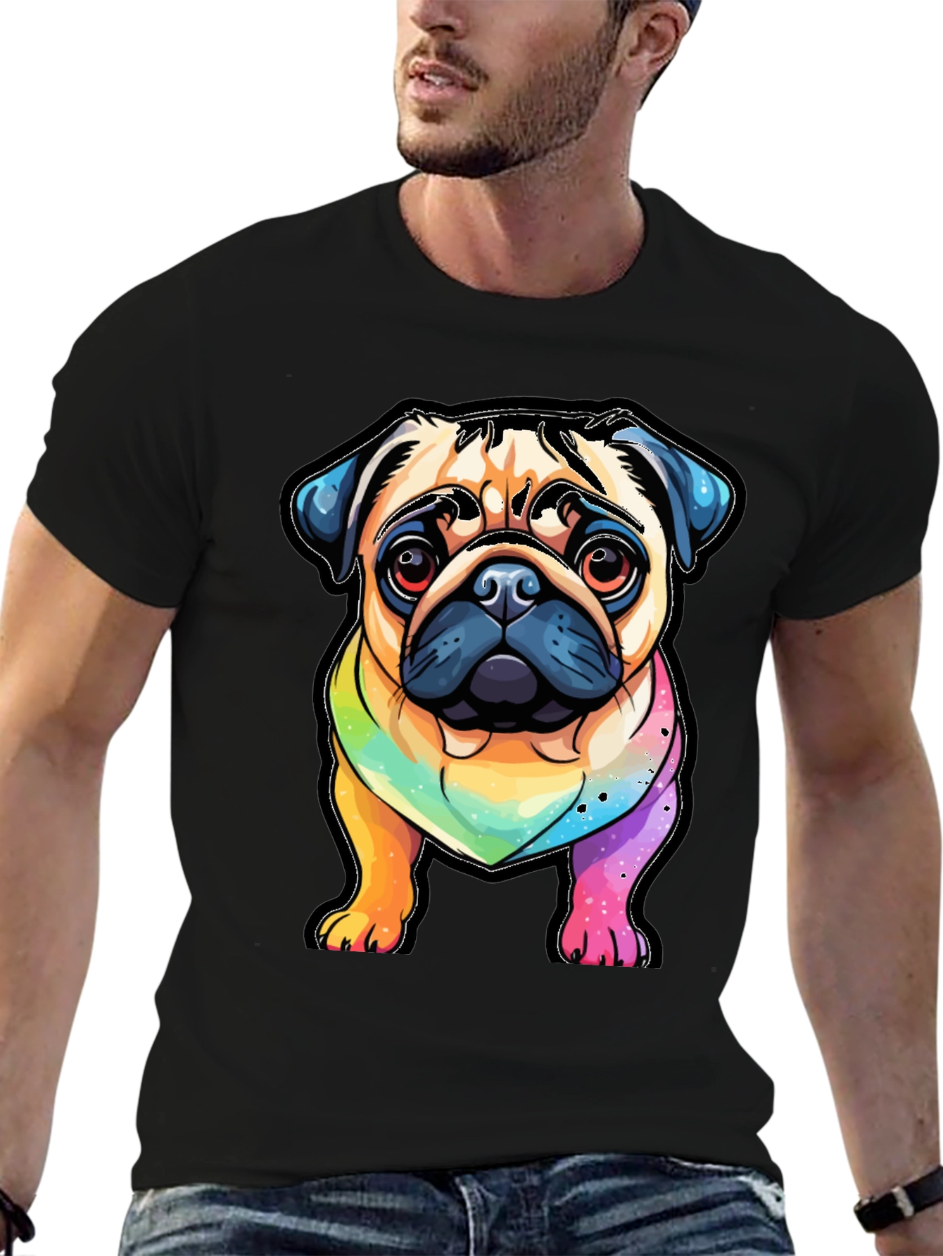Pug Rainbow T-Shirt - Cartoon Dog Graphic Tee