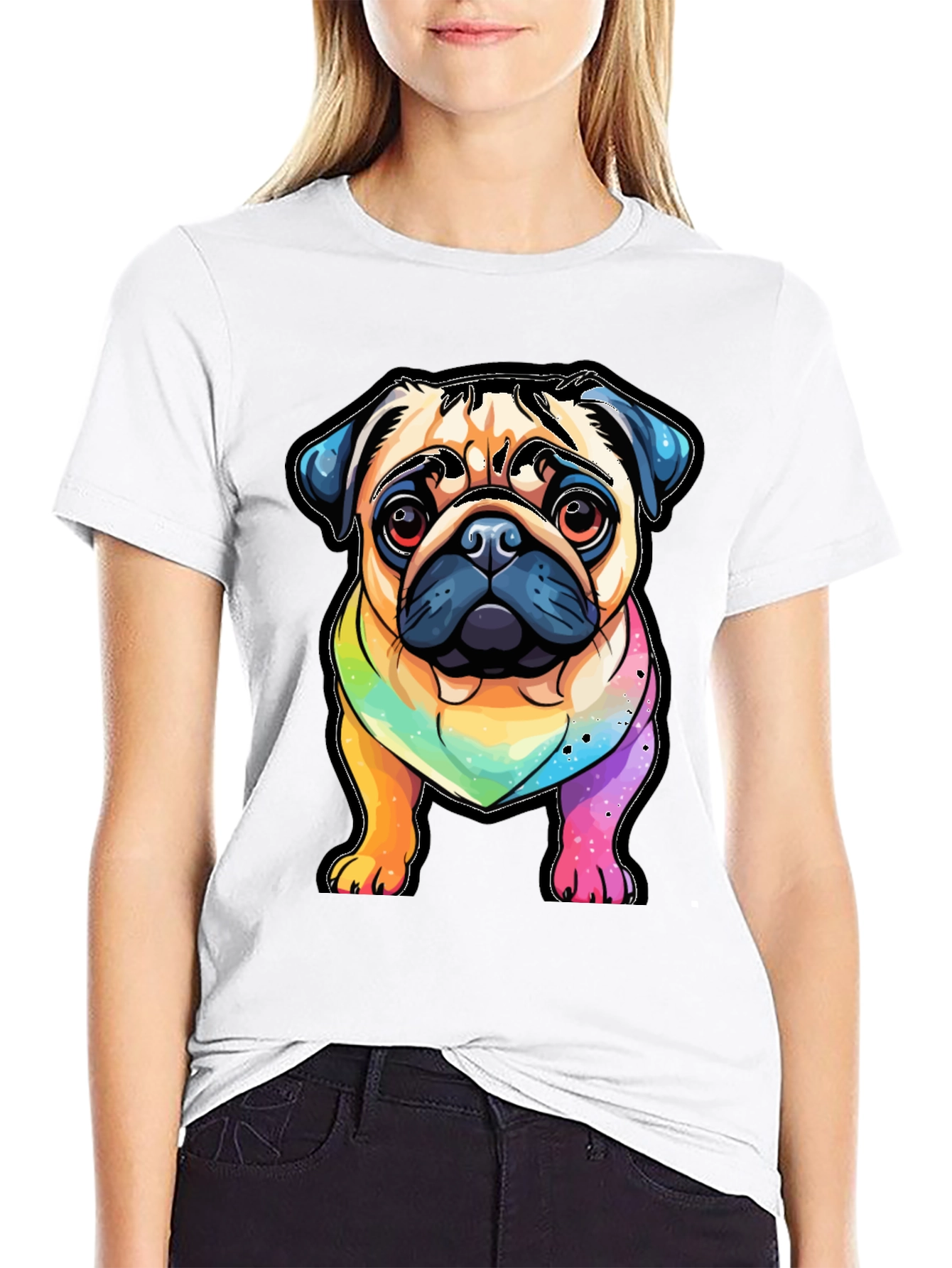 Pug Rainbow T-Shirt - Cartoon Dog Graphic Tee