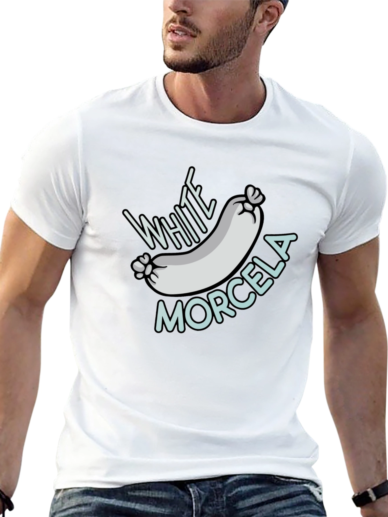 White Morcela T-Shirt - Novelty Foodie Tee