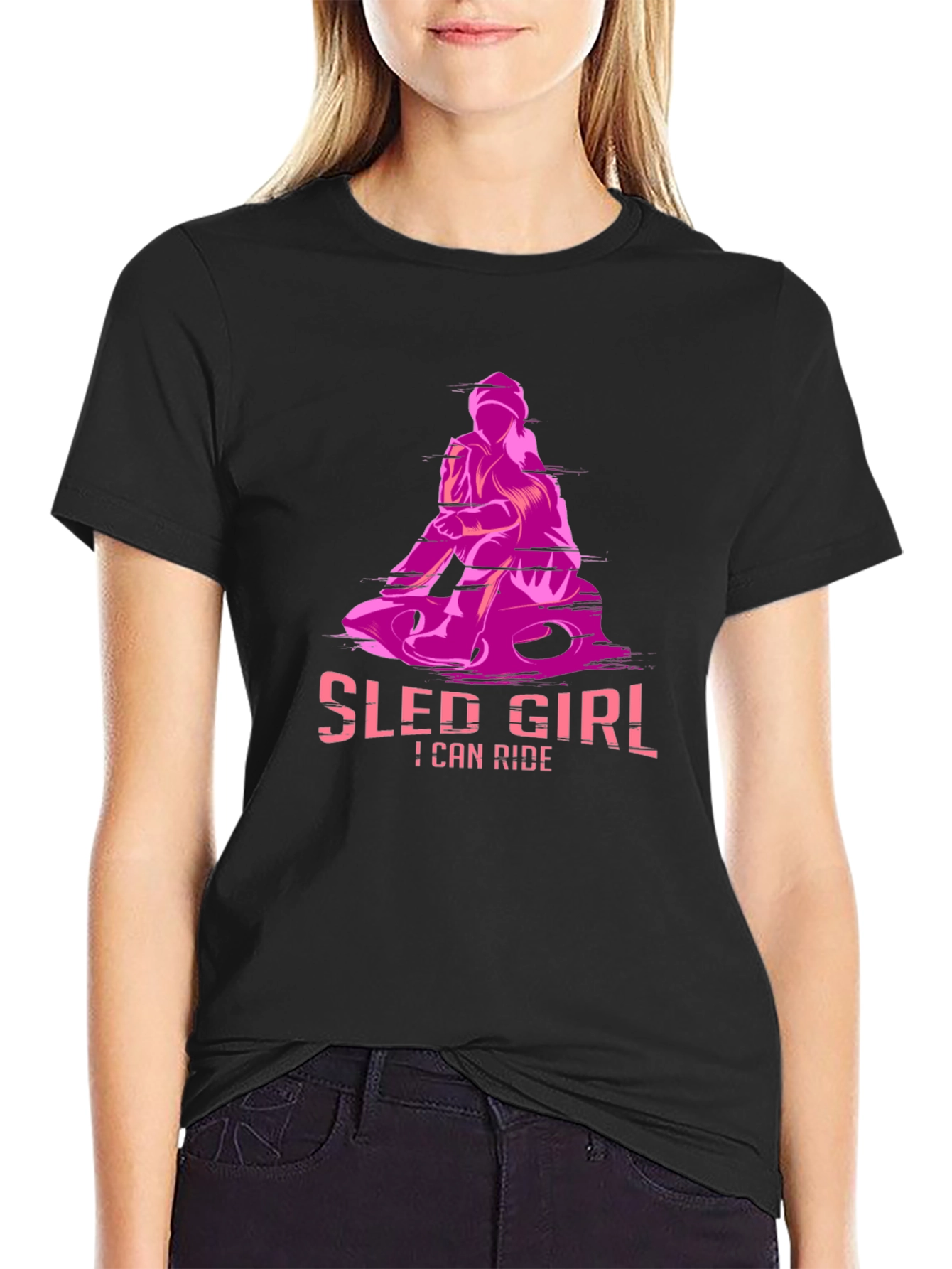 Sled Girl T-Shirt - I Can Ride - Black