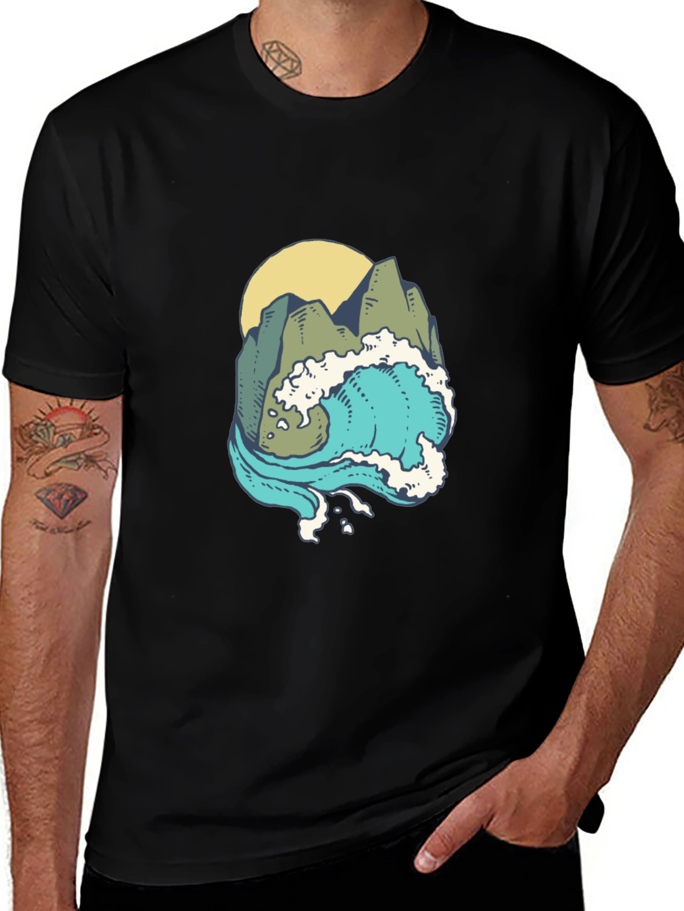 Mountain Wave Graphic Black T-Shirt