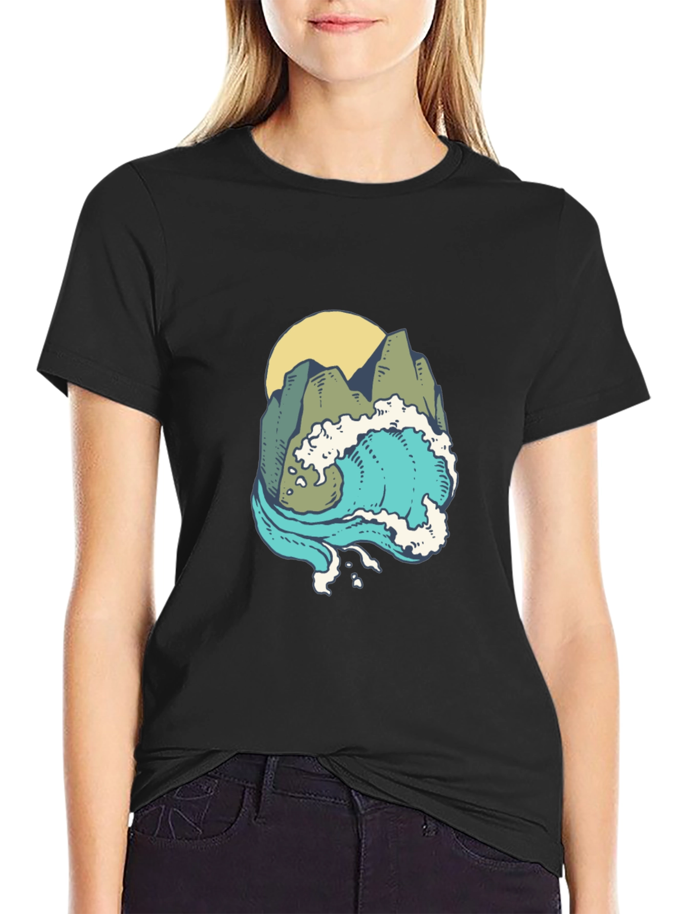 Mountain Wave Graphic Black T-Shirt