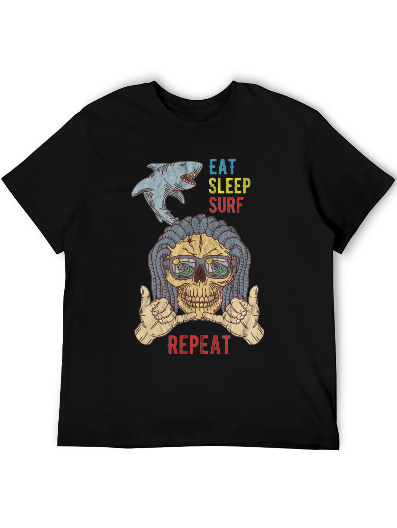 Eat Sleep Surf Repeat Skull Graphic T-Shirt