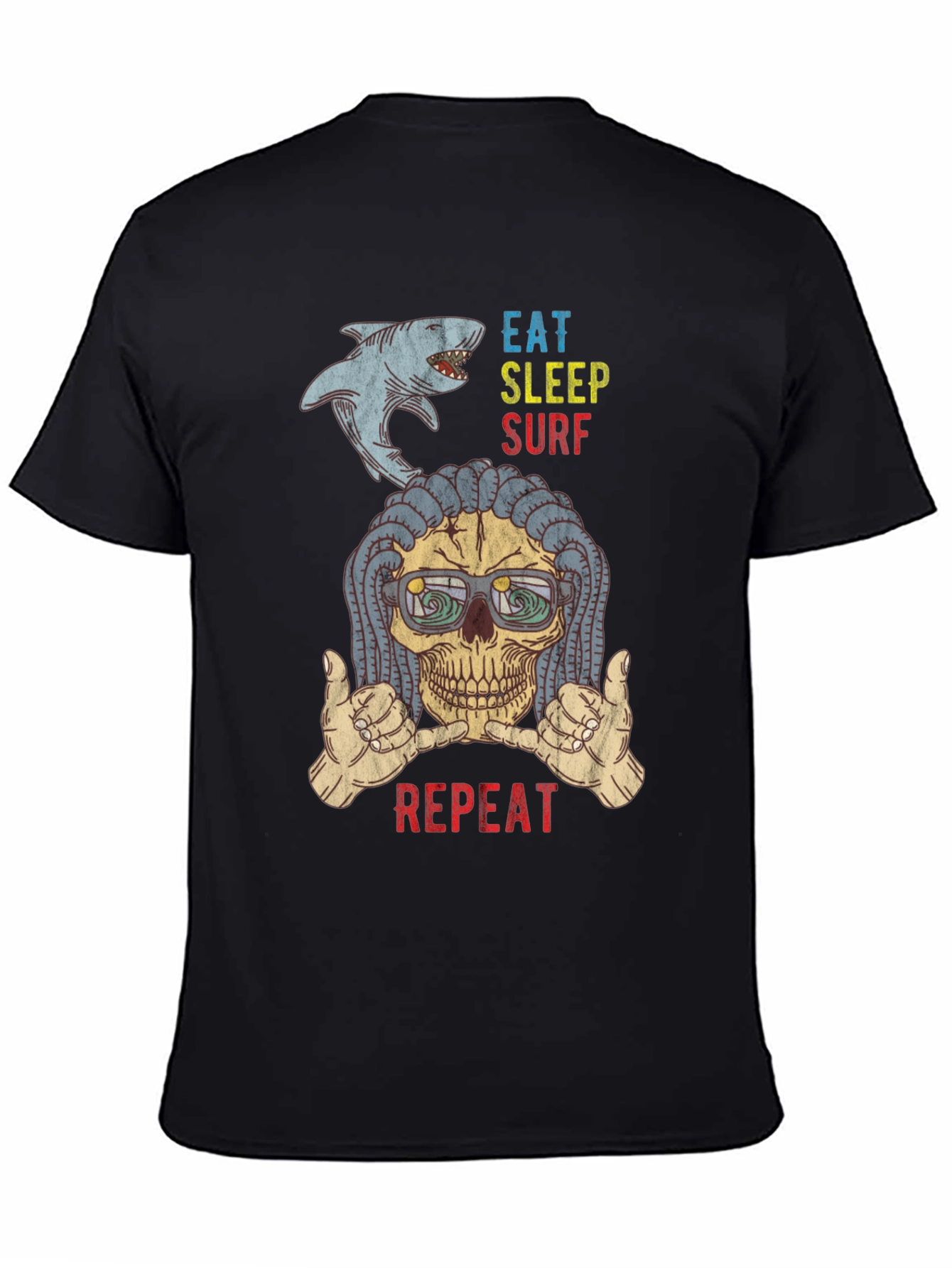 Eat Sleep Surf Repeat Skull Graphic T-Shirt