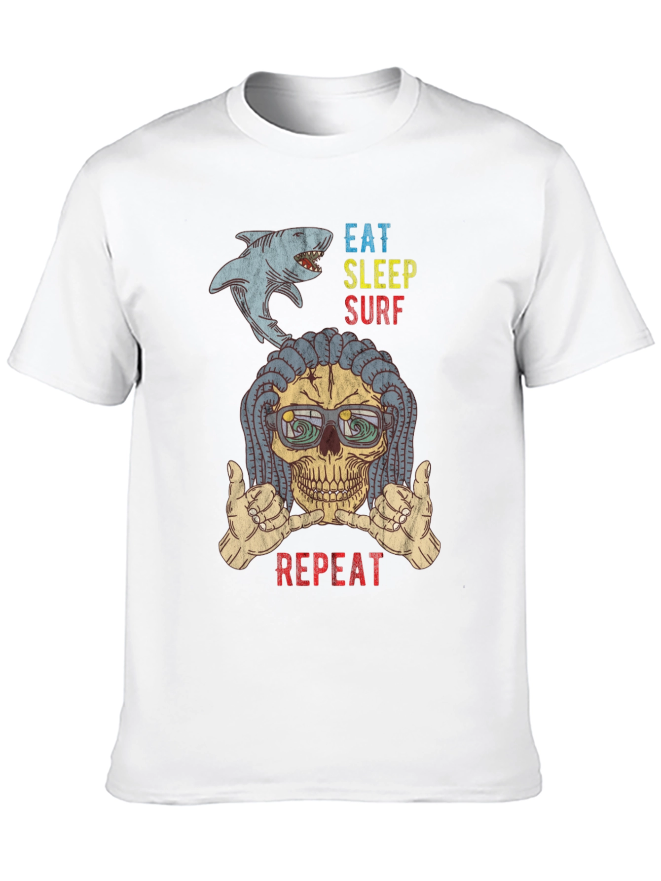 Eat Sleep Surf Repeat Skull Graphic T-Shirt