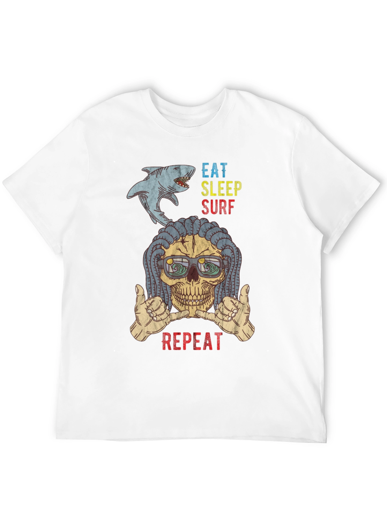 Eat Sleep Surf Repeat Skull Graphic T-Shirt