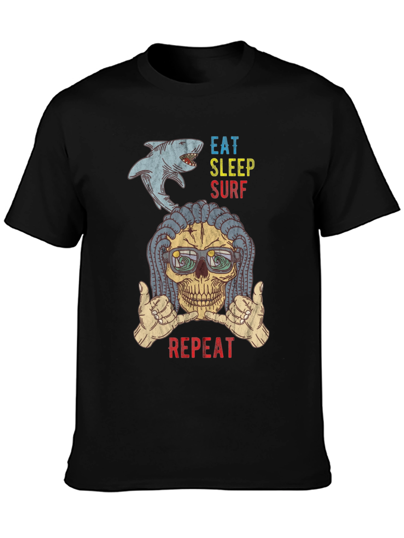 Eat Sleep Surf Repeat Skull Graphic T-Shirt