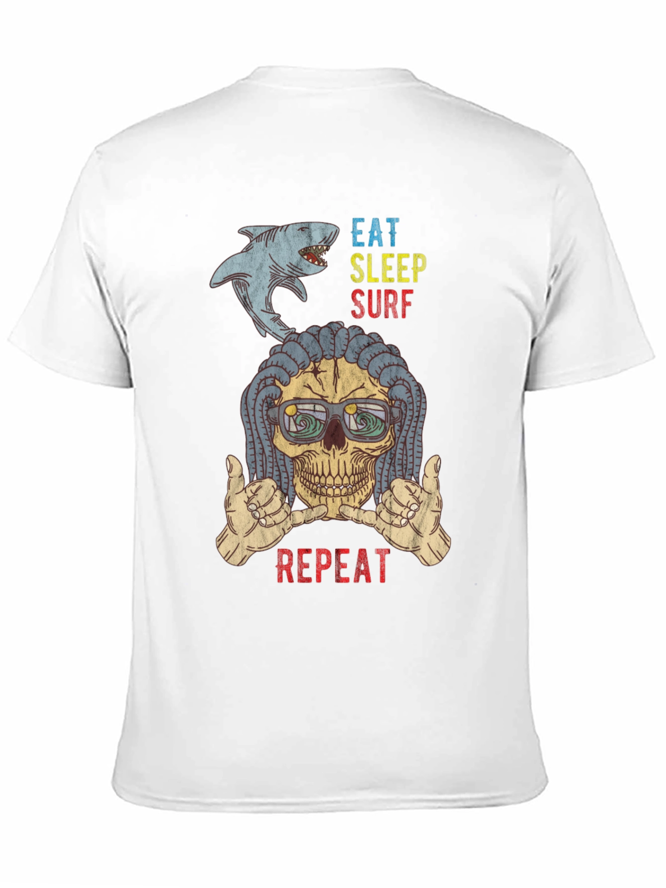 Eat Sleep Surf Repeat Skull Graphic T-Shirt