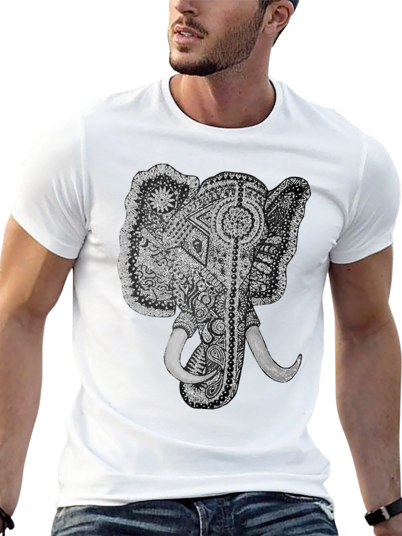 Elephant Graphic Tee - Black Cotton T-Shirt