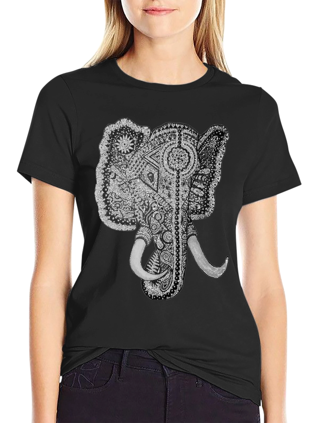 Elephant Graphic Tee - Black Cotton T-Shirt
