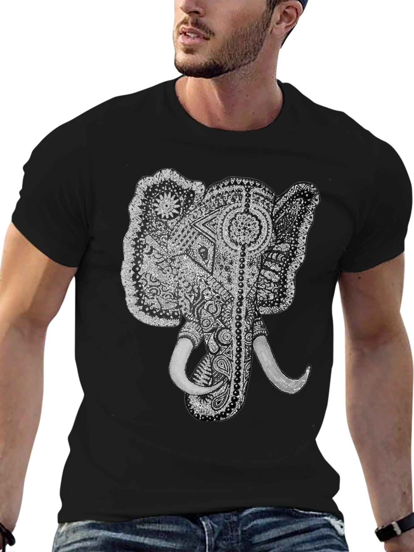 Elephant Graphic Tee - Black Cotton T-Shirt