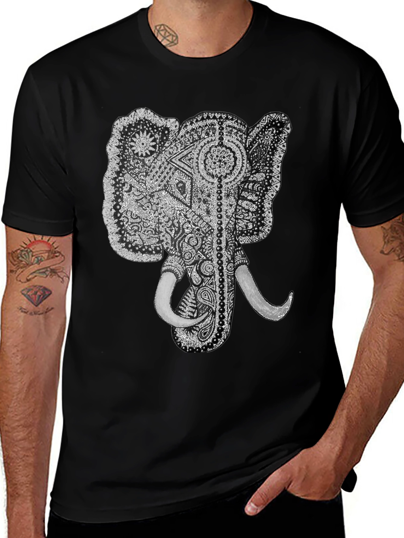 Elephant Graphic Tee - Black Cotton T-Shirt